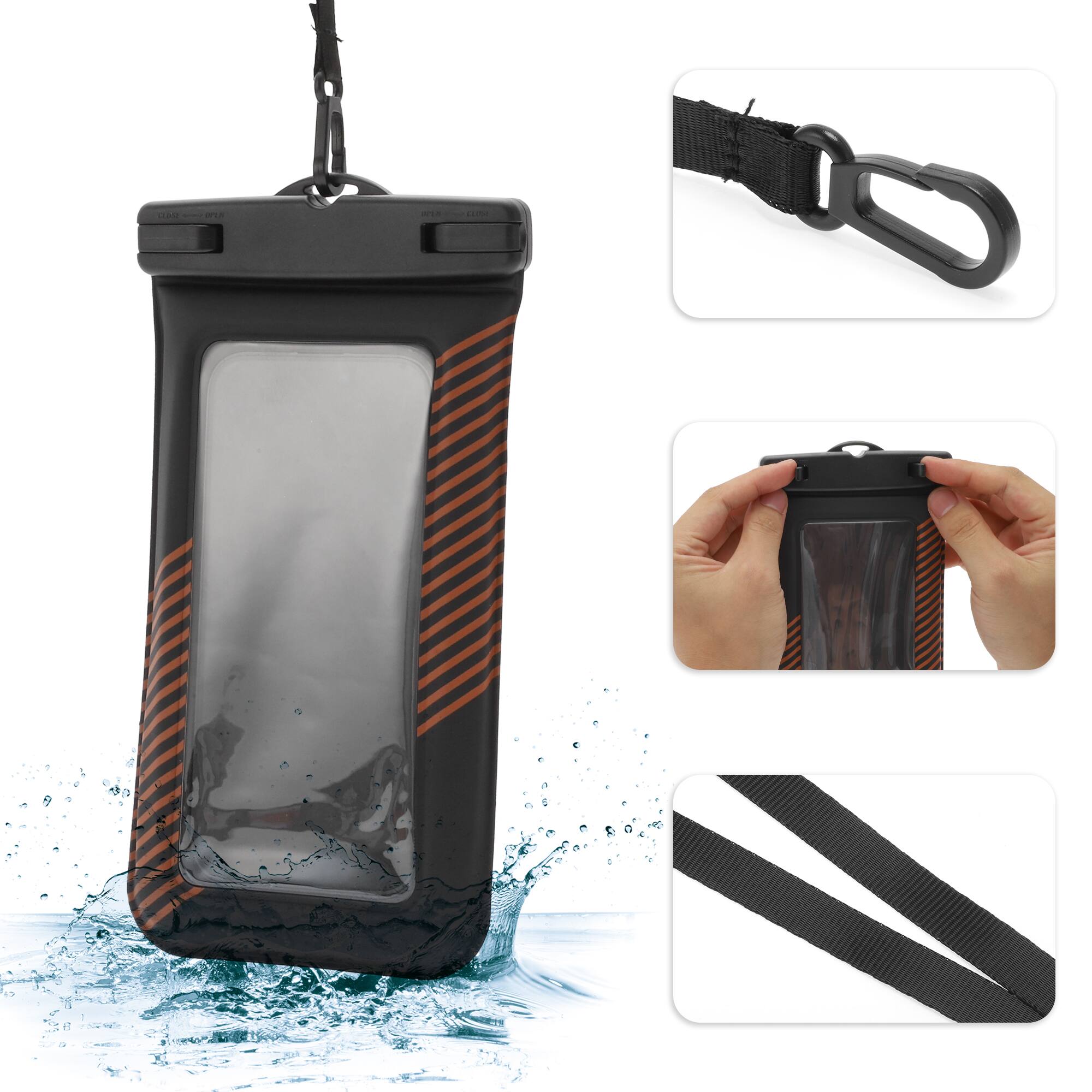 Alt View 2. Unique Bargains - 2pcs Half Stripe Mobile Waterproof Bag Universal Waterproof Case Compatible for Phone 4.53"x8.27" - Black Orange.