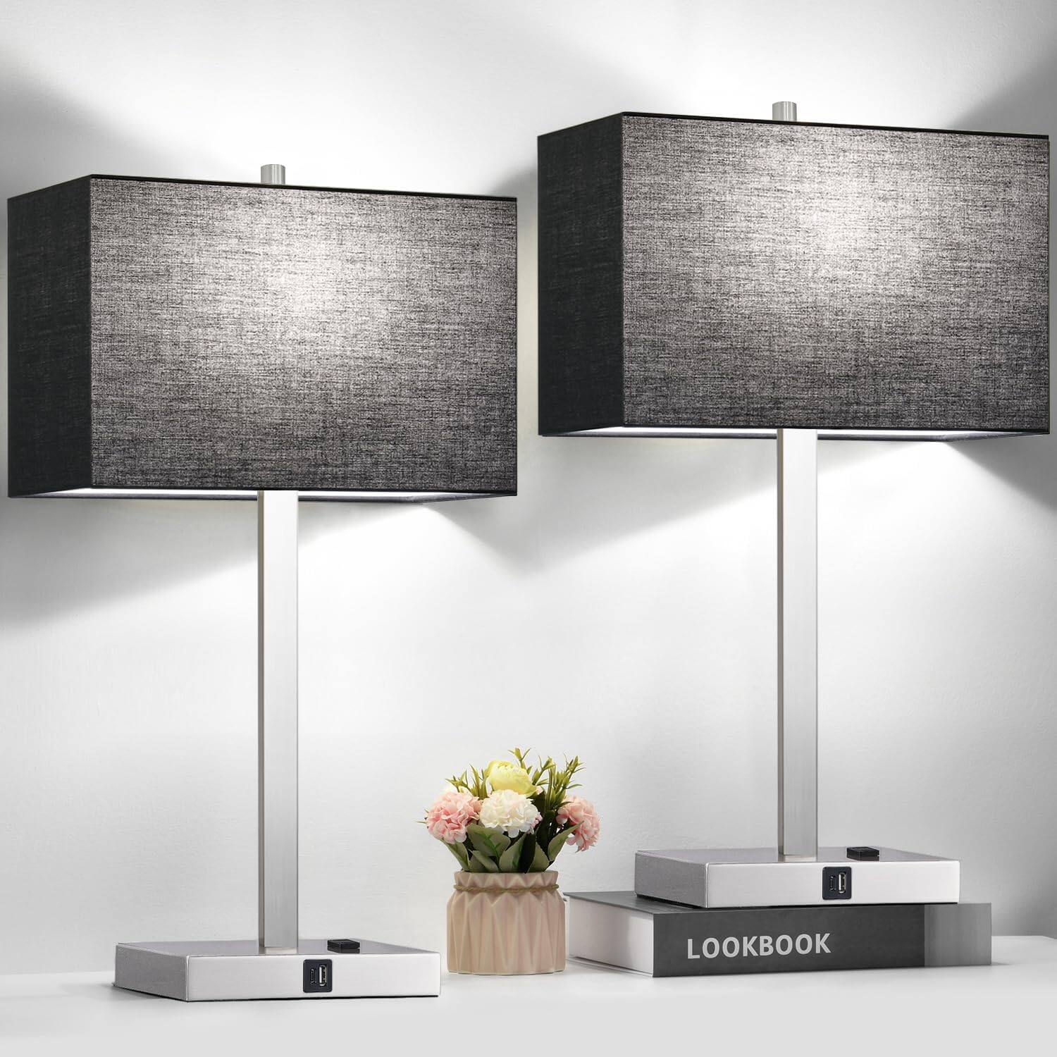 Black Linen Brushed Nickel(Base)-5000K Bulbs