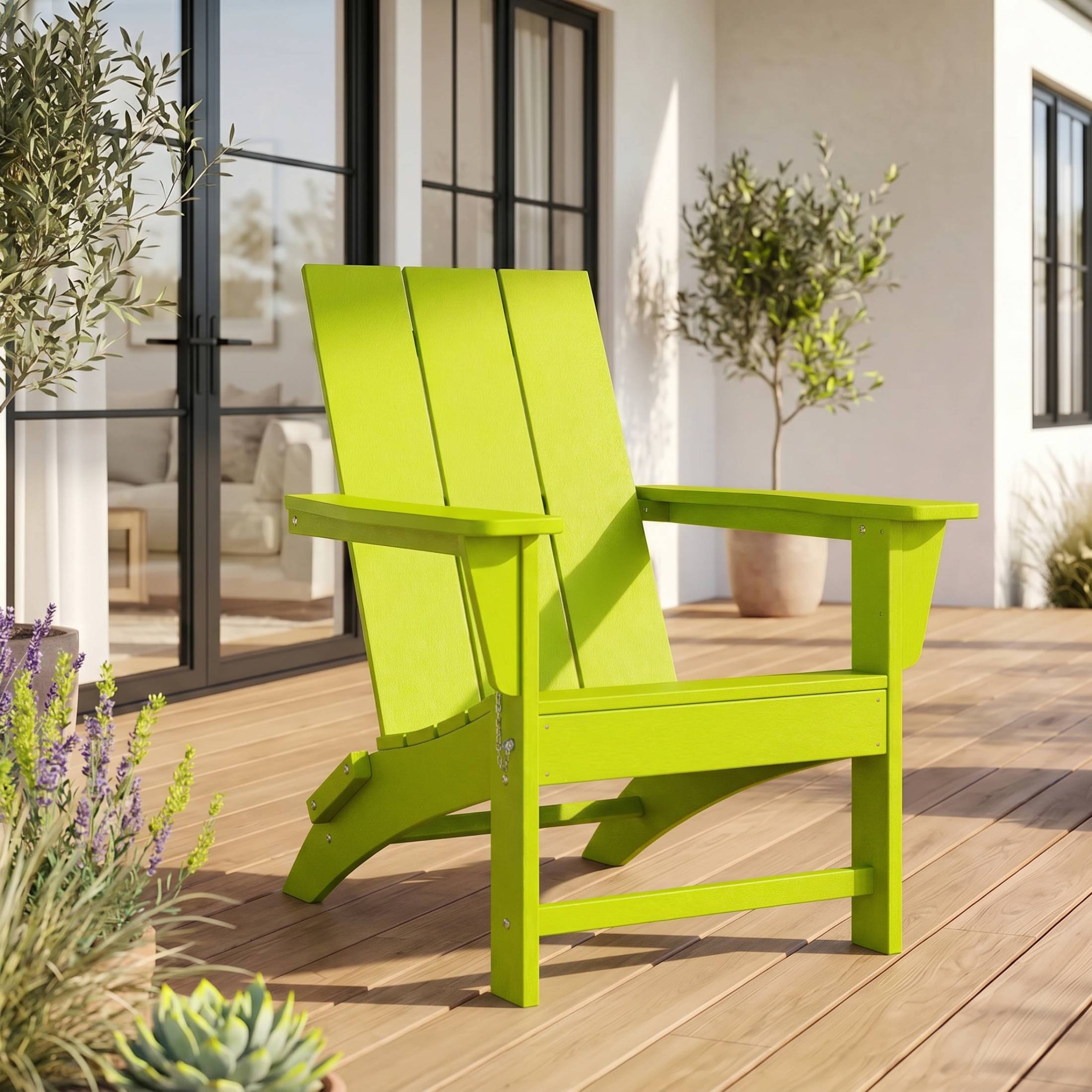 Angle. WestinTrends - WestinTrends Ashore Outdoor HDPE Modern Folding Adirondack Chair - Lime.