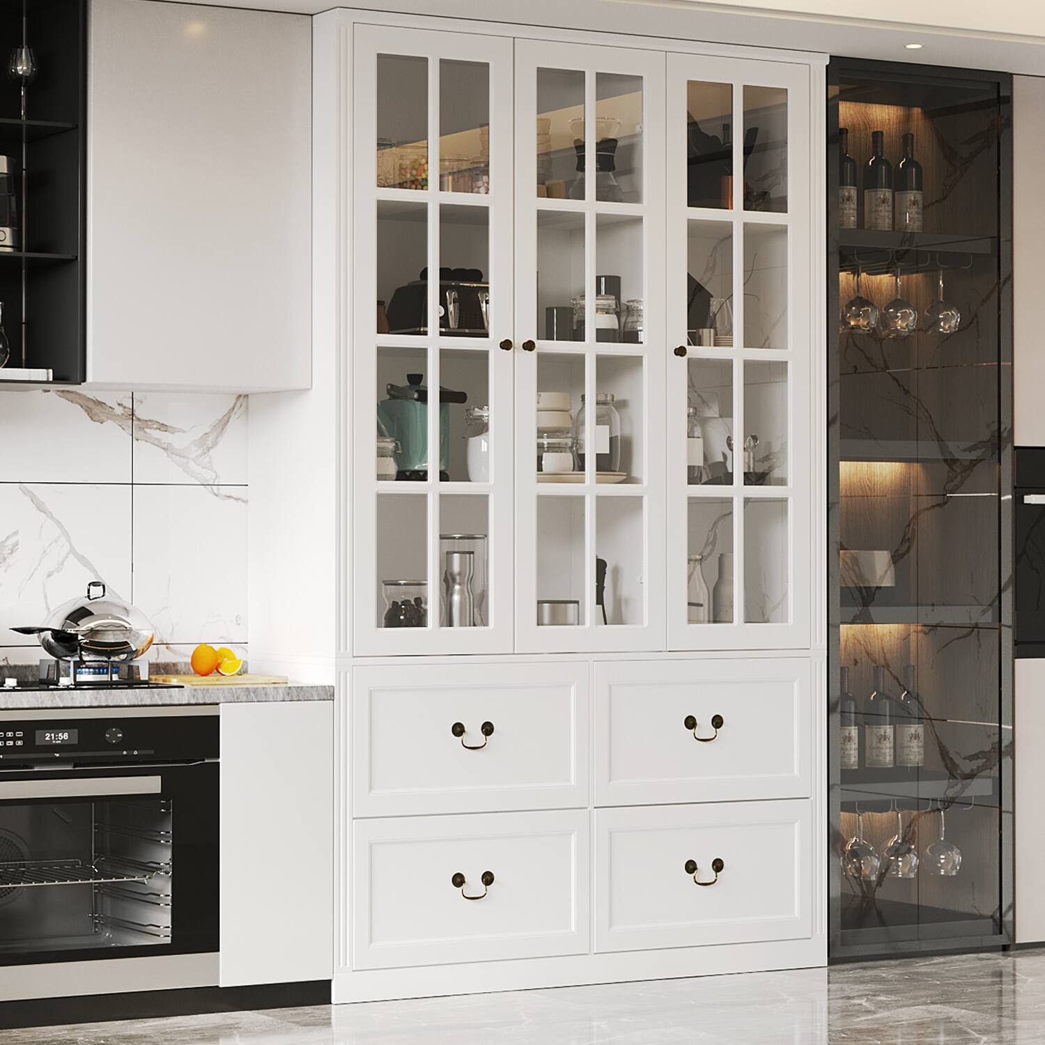 Alt View 2. FUFU & GAGA - FUFU&GAGA Glass - Door Buffet: Safe & Stylish Storage for Dining & Kitchen Pantry Cabinet - White.