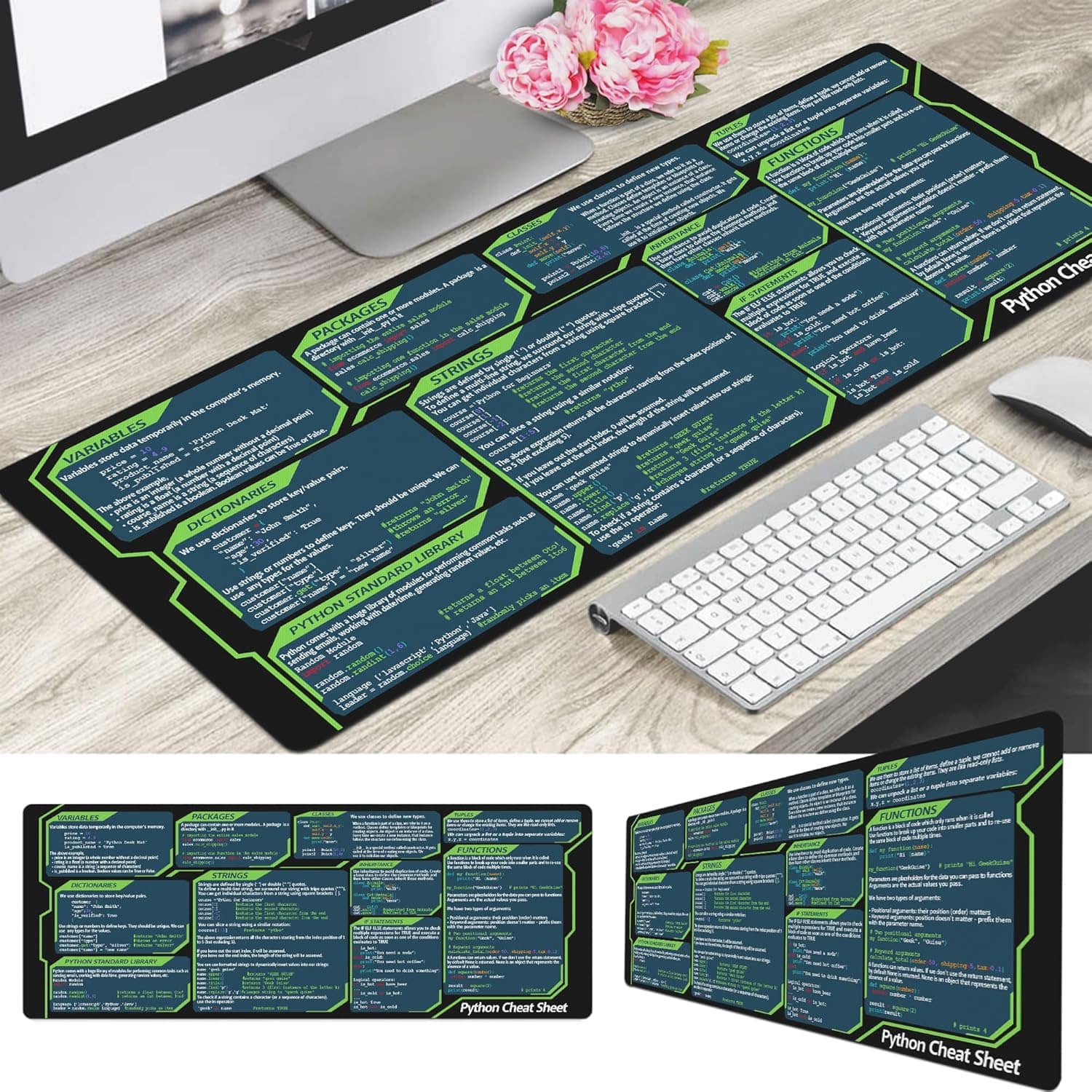 Designfullprint - Python Reference Mouse Pad – Beginner Cheat Sheet Desk Mat for Programmers & AI Developers KMH - Multicolor