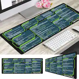 Designfullprint - Python Reference Mouse Pad – Beginner Cheat Sheet Desk Mat for Programmers & AI Developers KMH - Multicolor