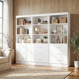 Aheaplus - 71'' Tall Bookcase with 3 Drawers and 3-Tier Open Shelves, 3 Packs - White