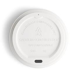 Perk - Eco Compostable Plastic Hot Cup Lid, 10/12/16 Oz., 50/Pack - White