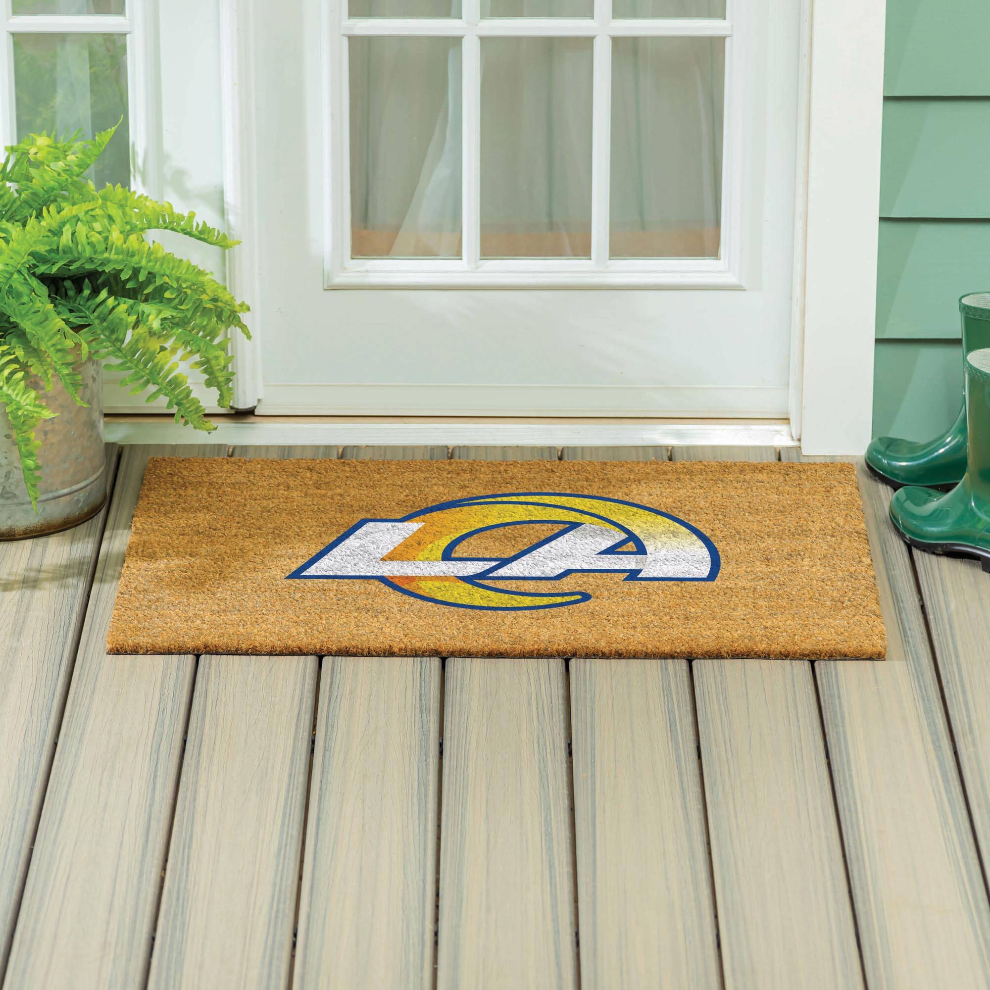 Alt View 3. Evergreen Enterprises - Los Angeles Rams 24" x 36" Outdoor Team Logo Coir Mat - Brown.