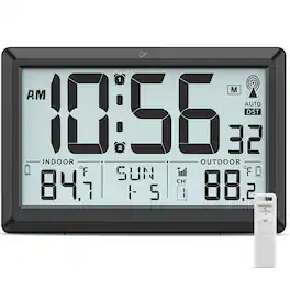 Dazzed Corner - Battery Operated Digital Wall Clock,10.5" Large LCD Display - Black