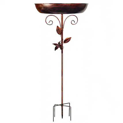 Front. Dazzed Corner - 40" Metal Bird Bath for Outside, 5 Pronged Base Freestanding Bird Bath for Patio Decor - Bronze.