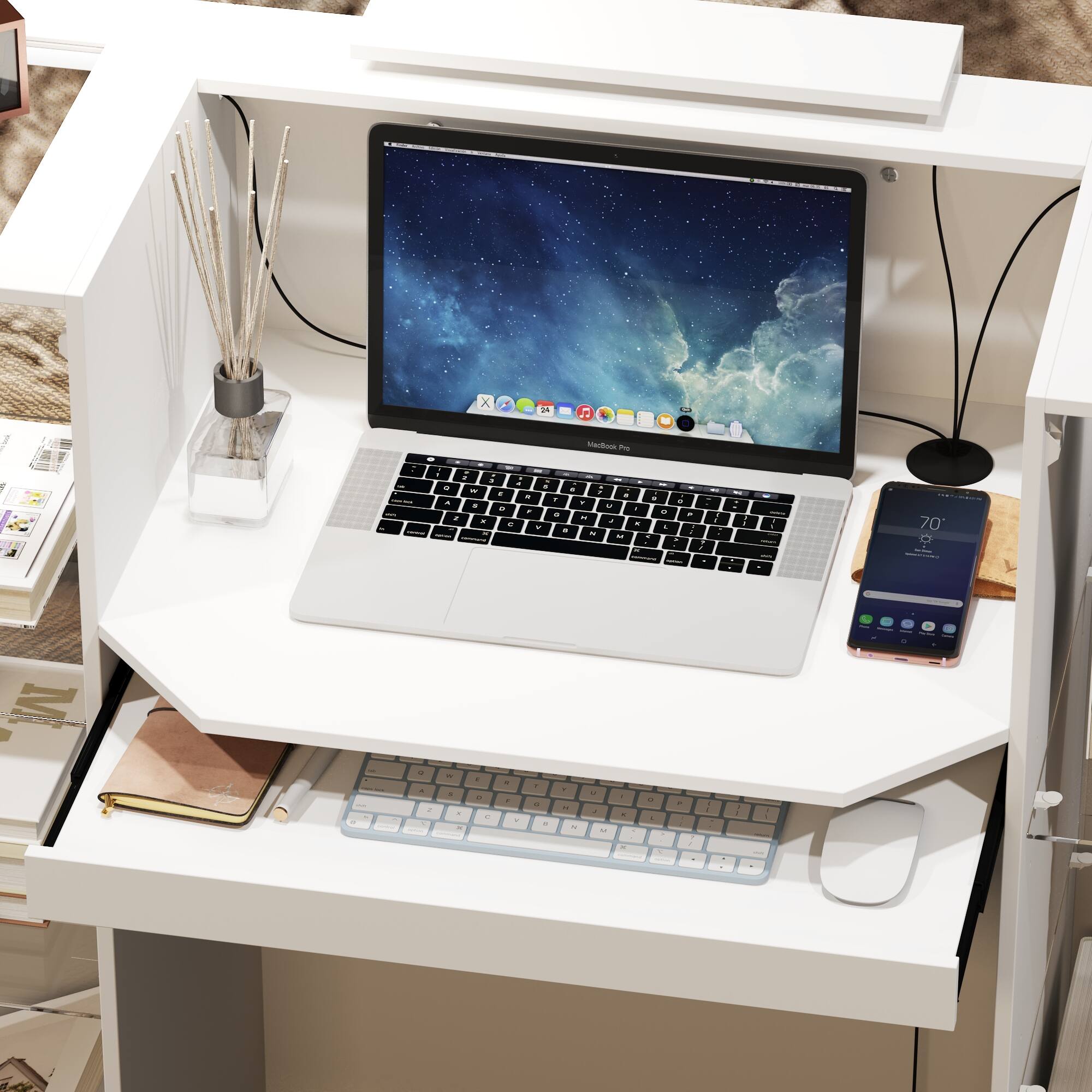 Alt View 4. Famapy - Famapy Modern Multifunctional Office Reception System: Customizable Lighting, Adjustable Storage & Integrated Desk - White.