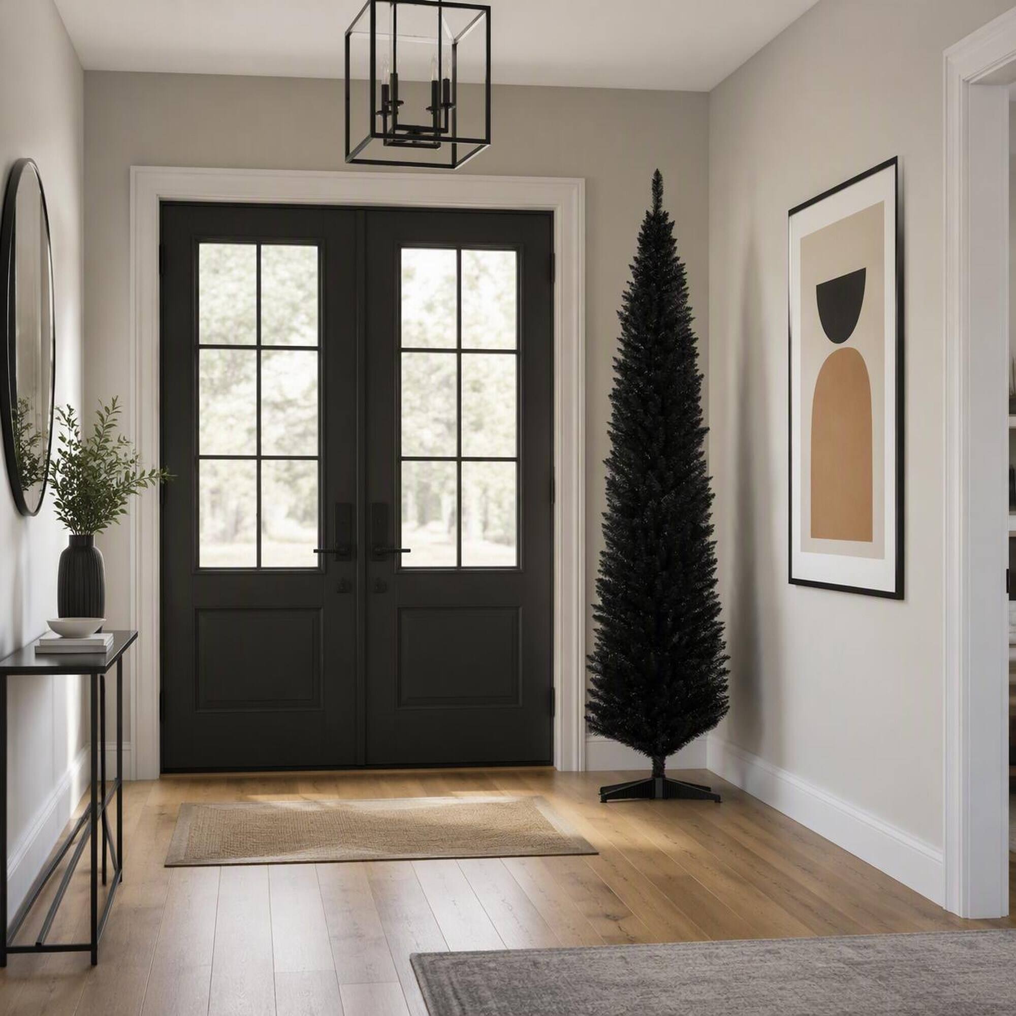 Alt View 2. RYHNUYNE - Classic Pencil Christmas Tree, Easy Assembly Slim Profile Realistic Branches Creates Cozy Warm Holiday Vibe - Black.