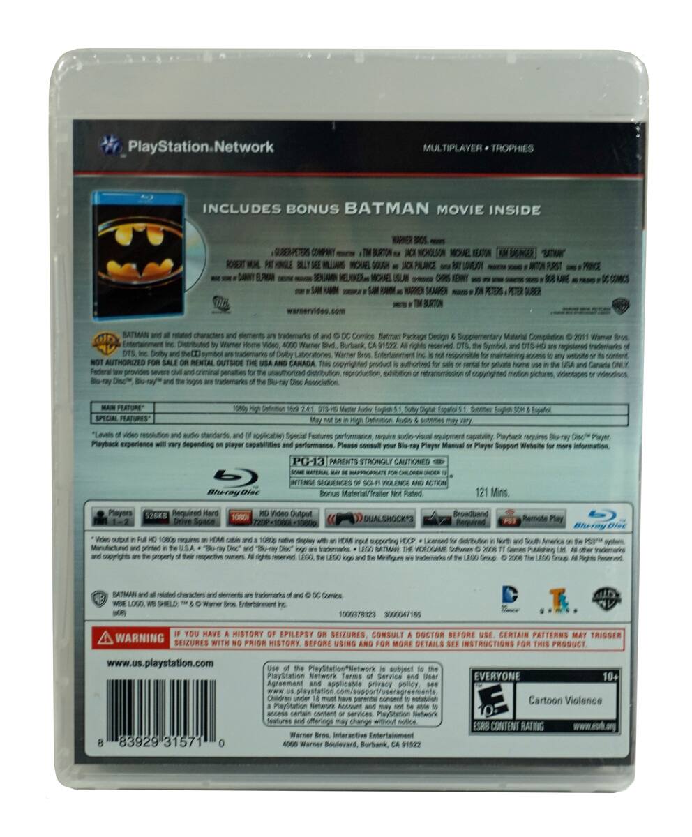 **PlayStation.Network**

**MULTIPLAYER • TROPHIES**

**INCLUDES BONUS BATMAN MOVIE INSIDE**

**BATMAN MOVIE INSIDE**

**WARNER BROS.**

**TIM BURTON'S BATMAN**

**TIM BURTON**  
**JACK NICHOLSON**  
**MICHAEL KEATON**  
**MICHAEL GOUGH**  
**JACK PALANCE**  
**KEITH LLOYD**  
**TIM BURTON**  
**"BATMAN"**

**ROBERT WALKER**  
**PATRICK BILLY SEE MILLER**  
**ROBERT WALKER**  
**TIM BURTON**  
**TIM BURTON**

**BATMAN and all related characters and elements are trademarks of & DC Comics.**

**Entertainment Inc. Distributed by Warner Home Video, 4000 Warner Blvd., Burbank, CA 91522. All rights reserved. DTS-HD, the symbol, and DTS-HD MA are registered trademarks of DTS, Inc. Dolby and the symbol are trademarks of Dolby Laboratories, Inc. Blu-ray Disc™, Blu-ray™ and the logos are trademarks of the