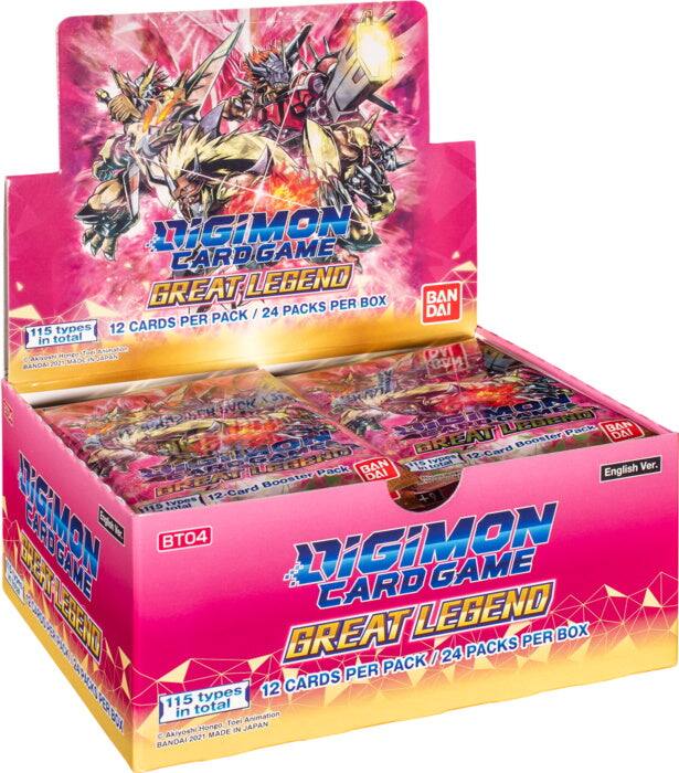 DIGIMON CARD GAME GREAT LEGEND BAN PER BOX PACK / 24 PACKS PER PACK 12 CARDS 115 types in total English Ver. BAN DAI BREAT Booster 12 Card types CT sotal BGION CARDGAME BT04 DIGIMON CARD GAME FOSS LEBENO GREAT LEGENO PER BOX 24 PACKS PER PACK 12 CARDS 115 types in total Foed Animation Hongo, IN JAPAN e Akiyoshi 2021 MADE BANDAI
