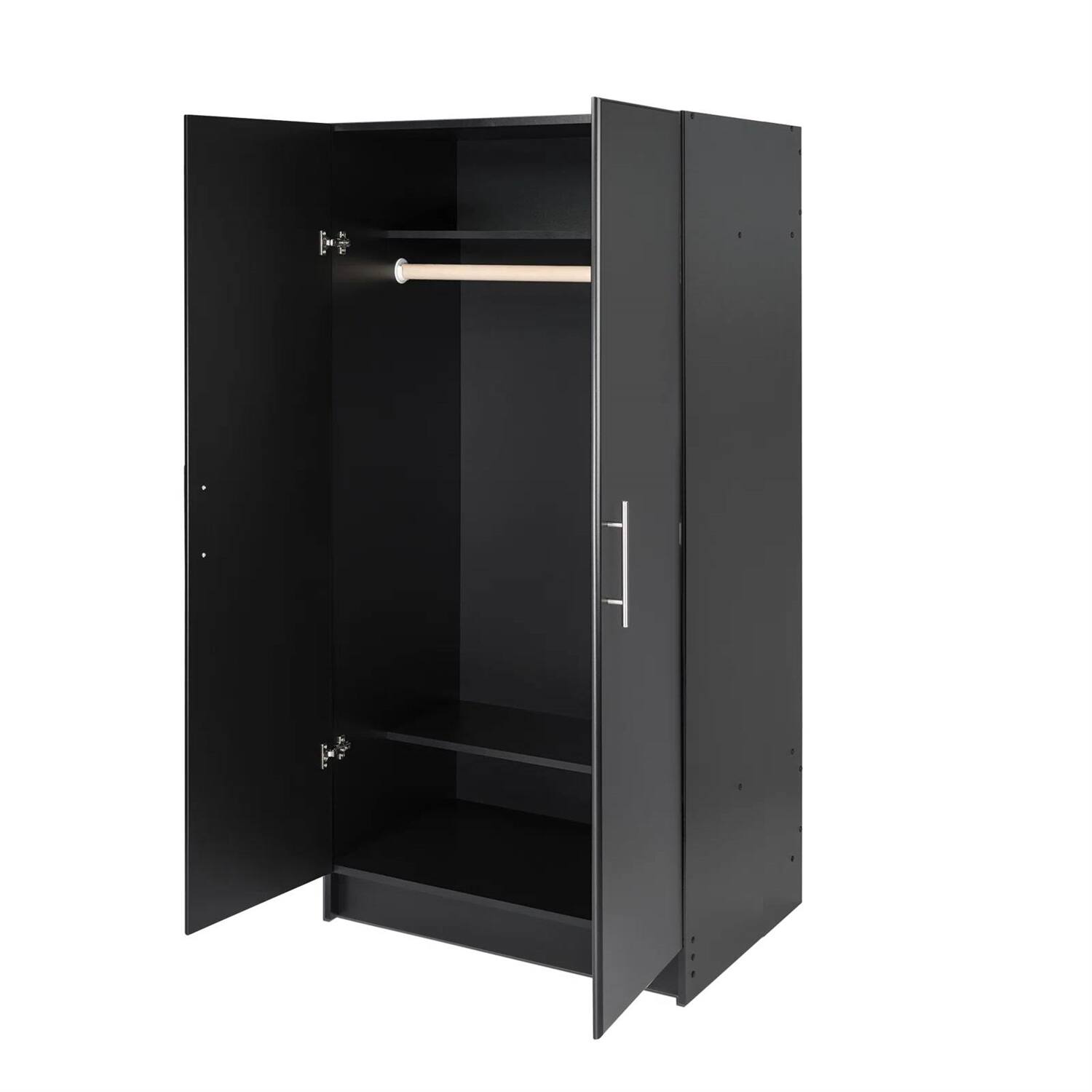 Left. Hivvago - Bedroom Armoire Wardrobe Cabinet with Hanging Rail in Black Wood Finish - black.
