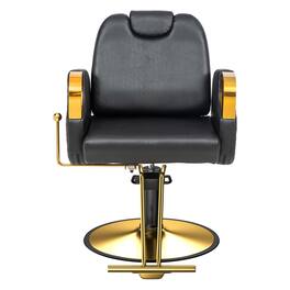 Winado - Multifunctional Salon Chair with Hydraulic Pump, 135° Reclining Backrest, 360 Degree Swivel, Footrest for Barbershop Spa - Gold & Black
