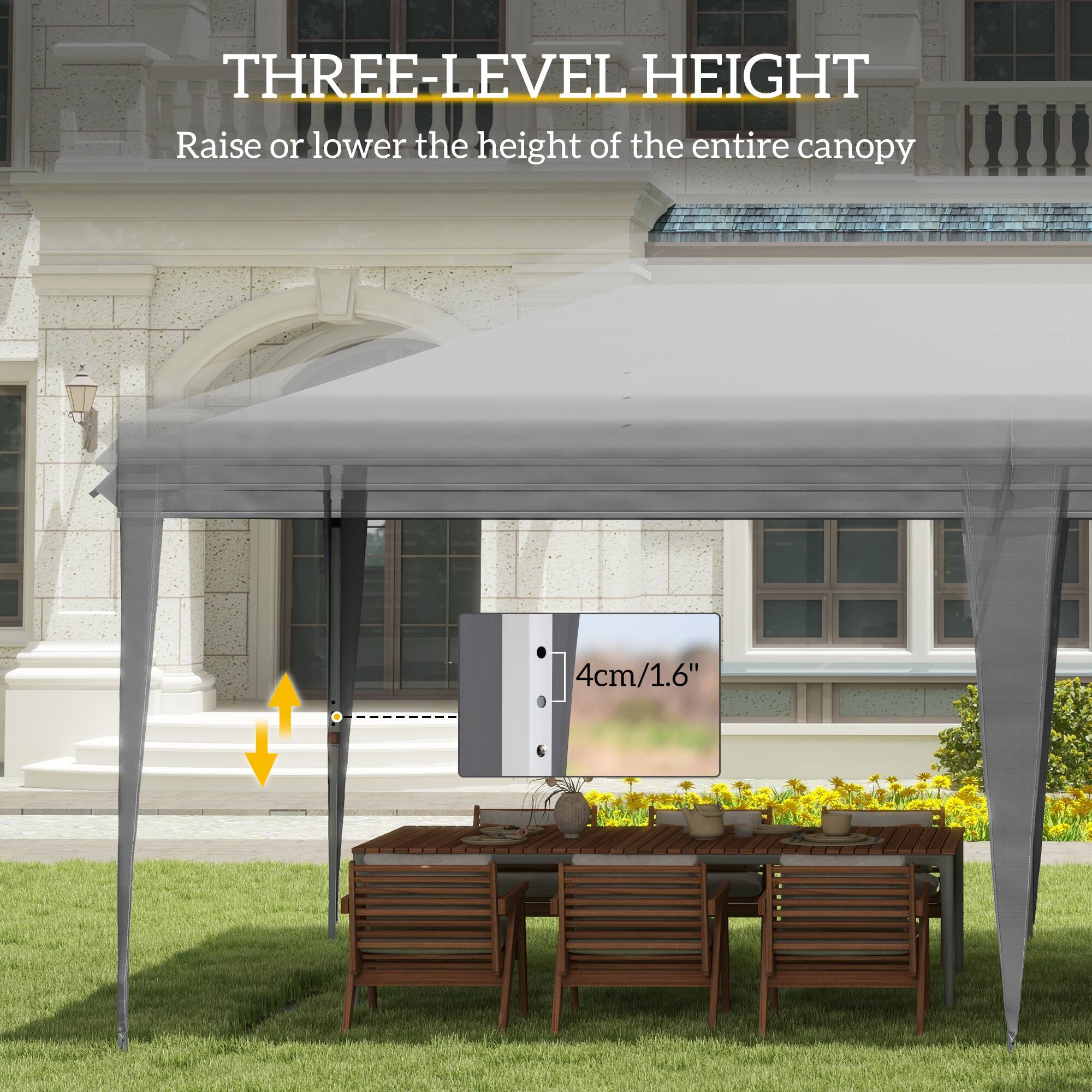THREE-LEVEL HEIGHT
Raise or lower the height of the entire canopy
4cm/1.6"