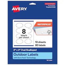 Avery - Waterproof Oval Scalloped Labels, 2" x 3", 80 Total - White