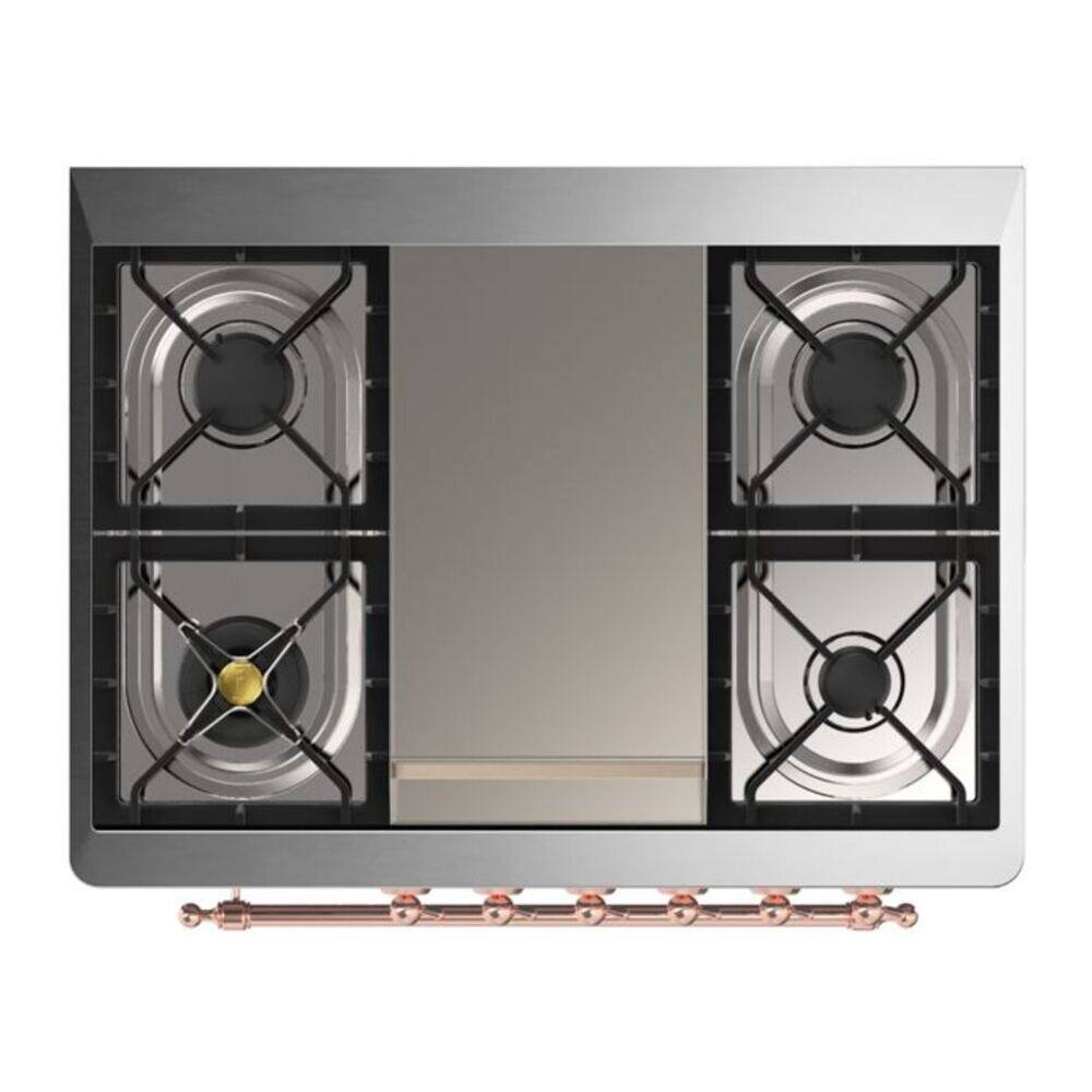 Alt View 6. ILVE - ILVE Majestic II Series  36 in. Dual Fuel Range with 6 Sealed Burners + Griddle (Natural Gas, Copper Trim) - Blue Grey.