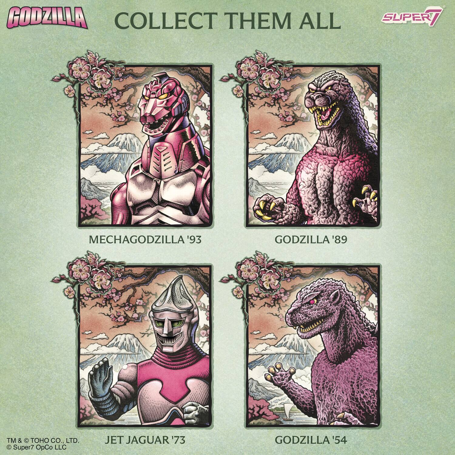 GODZILLA  
COLLECT THEM ALL  

MECHAGODZILLA '93  
GODZILLA '89  
JET JAGUAR '73  
GODZILLA '54  

TM & © TOHO CO., LTD.  
© Super7 OpCo LLC  

SUPER7