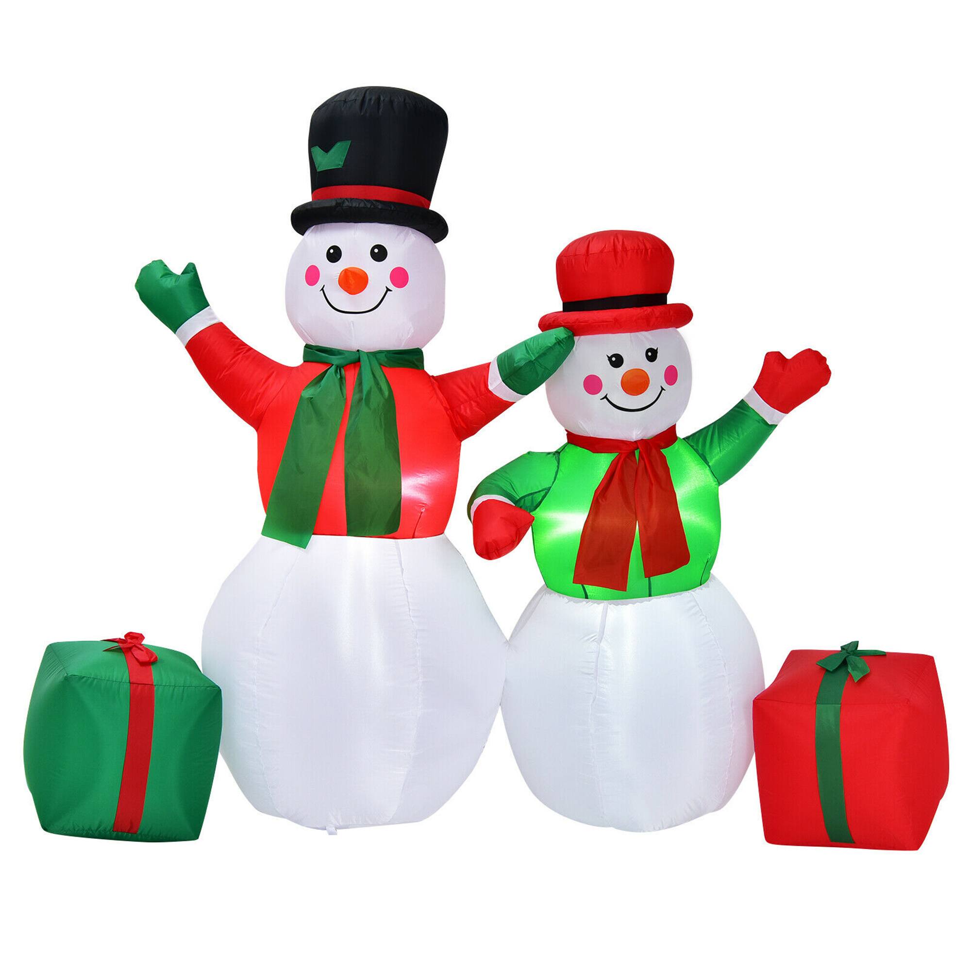 Gymax - 6ft Inflatable Christmas Snowmen Indoor Outdoor Blow Up Decor w/ LED Lights - White