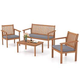 Boyel Living - 4 Piece Patio Wood Furniture Set Acacia Wood Sofa Set with Loveseat 47.5-in L x 31.0-in W x 24.0-in H - Gray