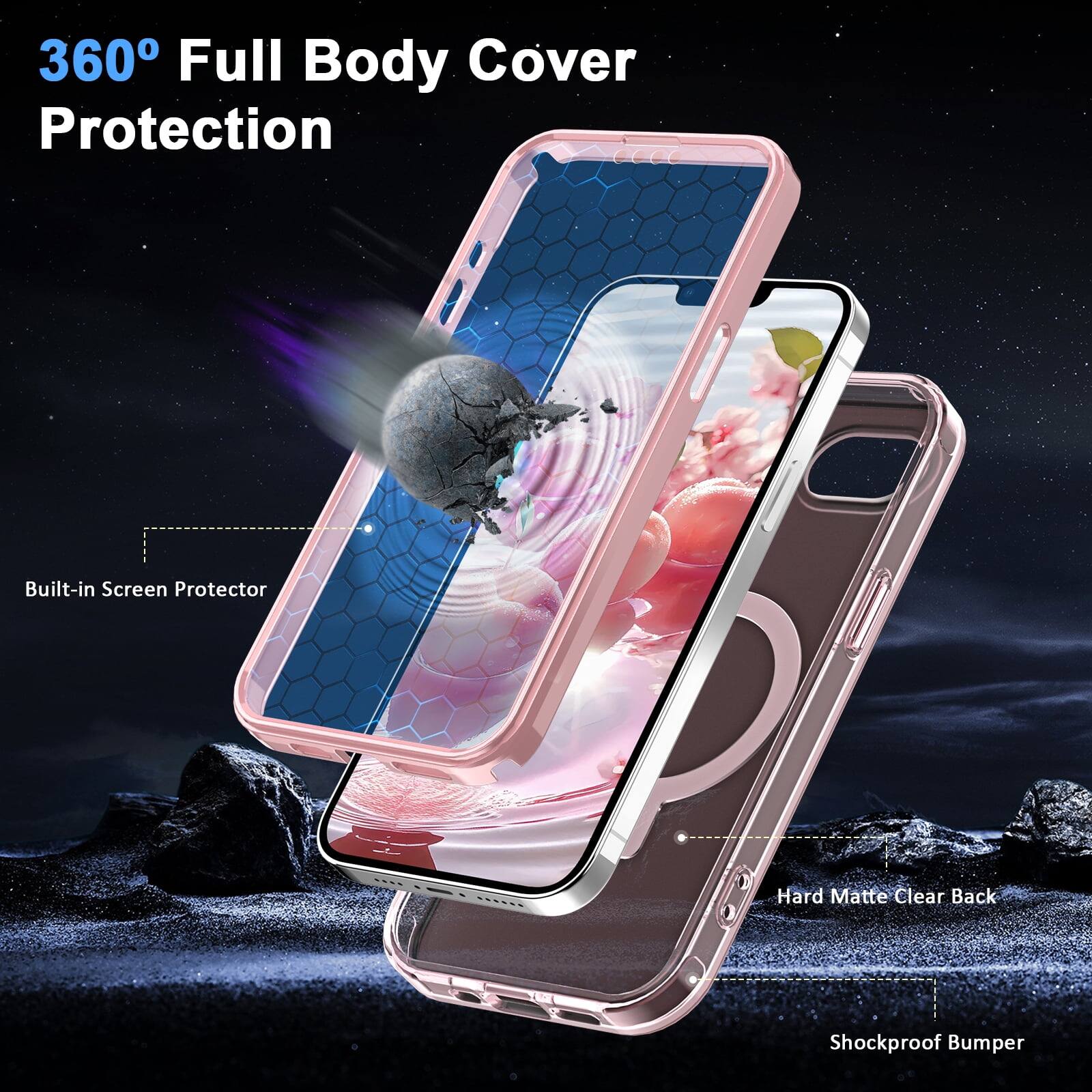360° Full Body Cover Protection

- Built-in Screen Protector
- Hard Matte Clear Back
- Shockproof Bumper