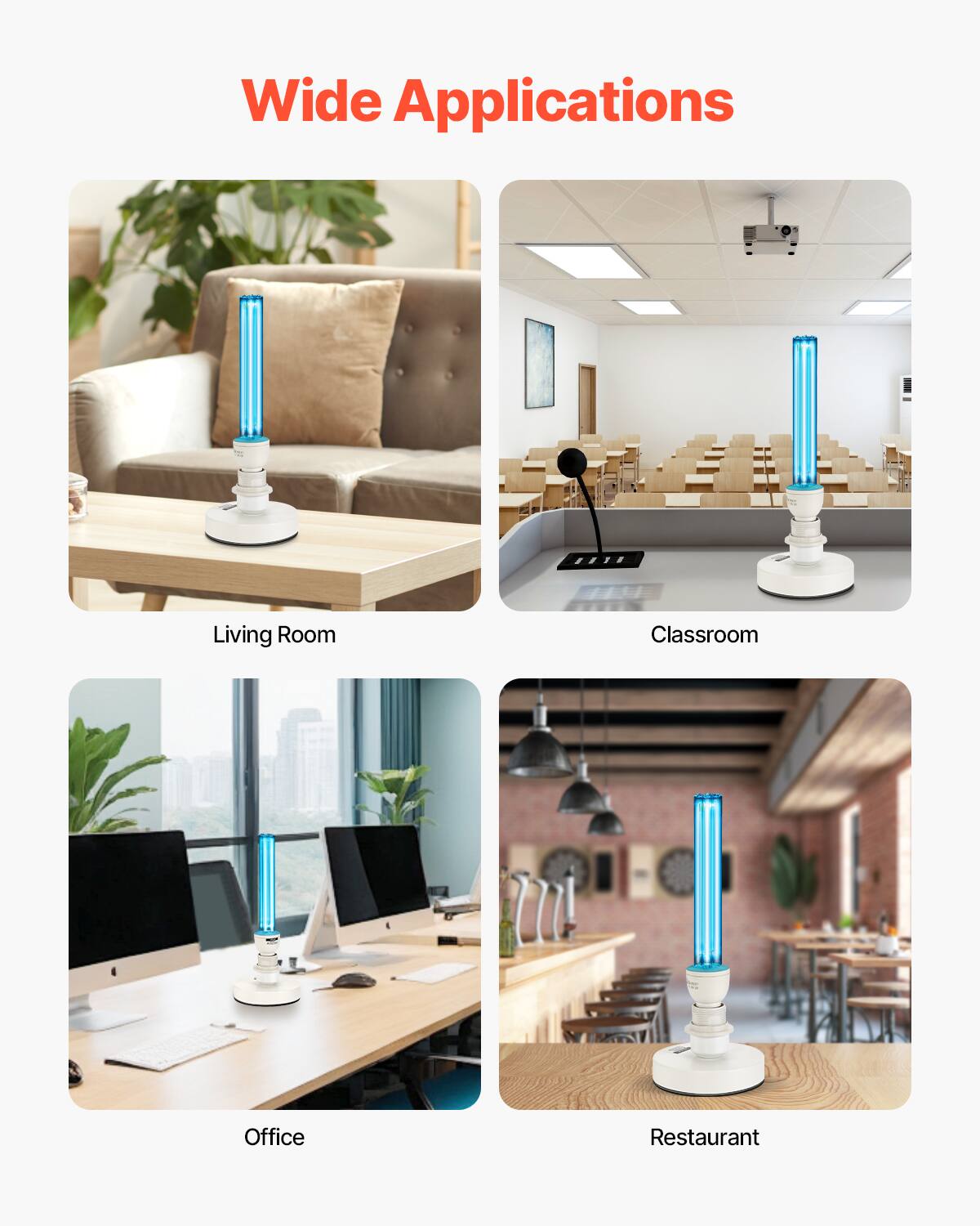 The text in the image is:

"Living Room
Classroom
Office
Restaurant"

The corrected and grouped text is:

- Living Room
- Classroom
- Office
- Restaurant