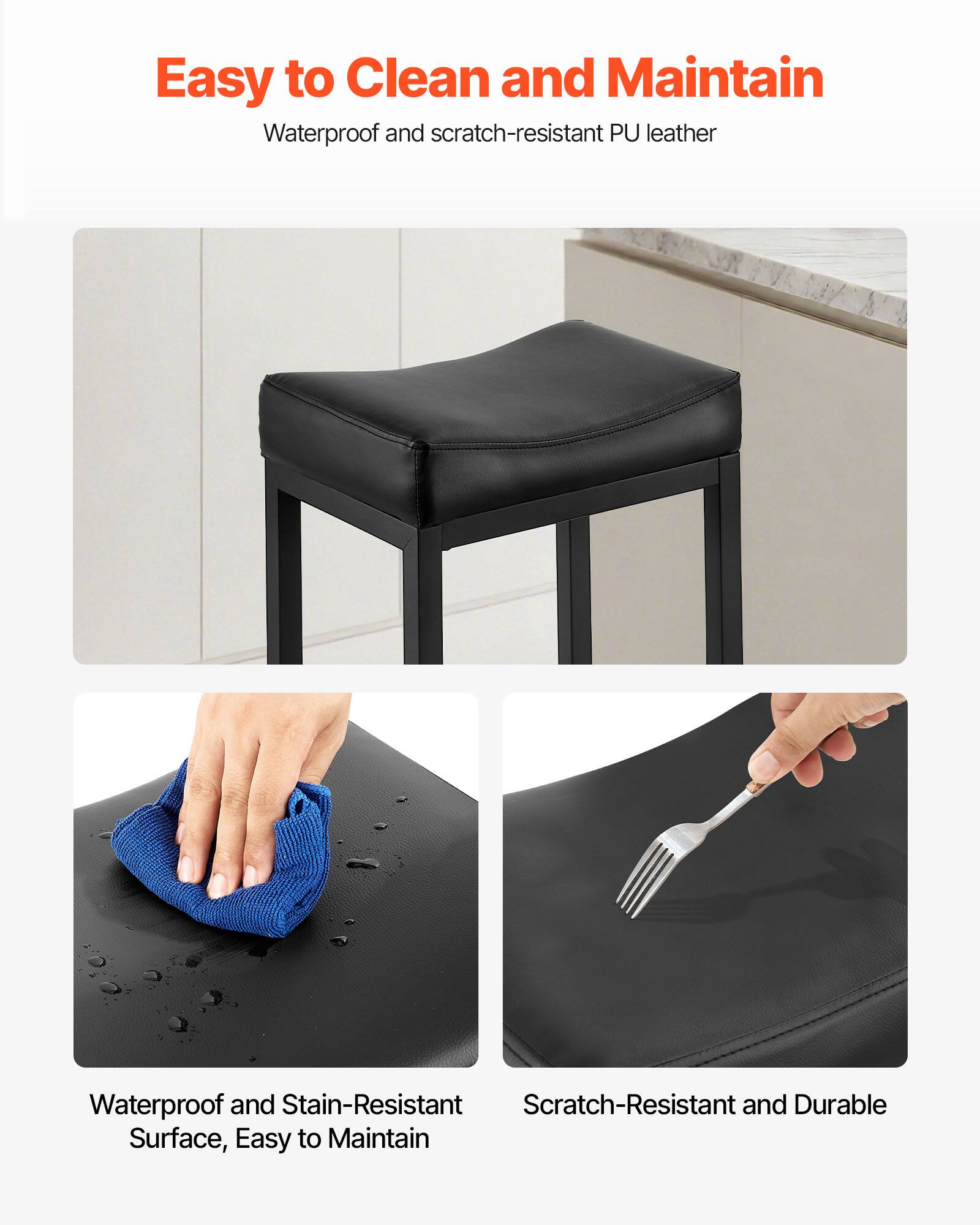 Easy to Clean and Maintain

Waterproof and scratch-resistant PU leather

Waterproof and Stain-Resistant Surface, Easy to Maintain

Scratch-Resistant and Durable