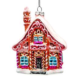 OrnamentallyYou - Frosted Pink Cottage Glass Christmas Ornament Sugar Sweet Gingerbread Home Holiday Tree Decoration - Multi-colored