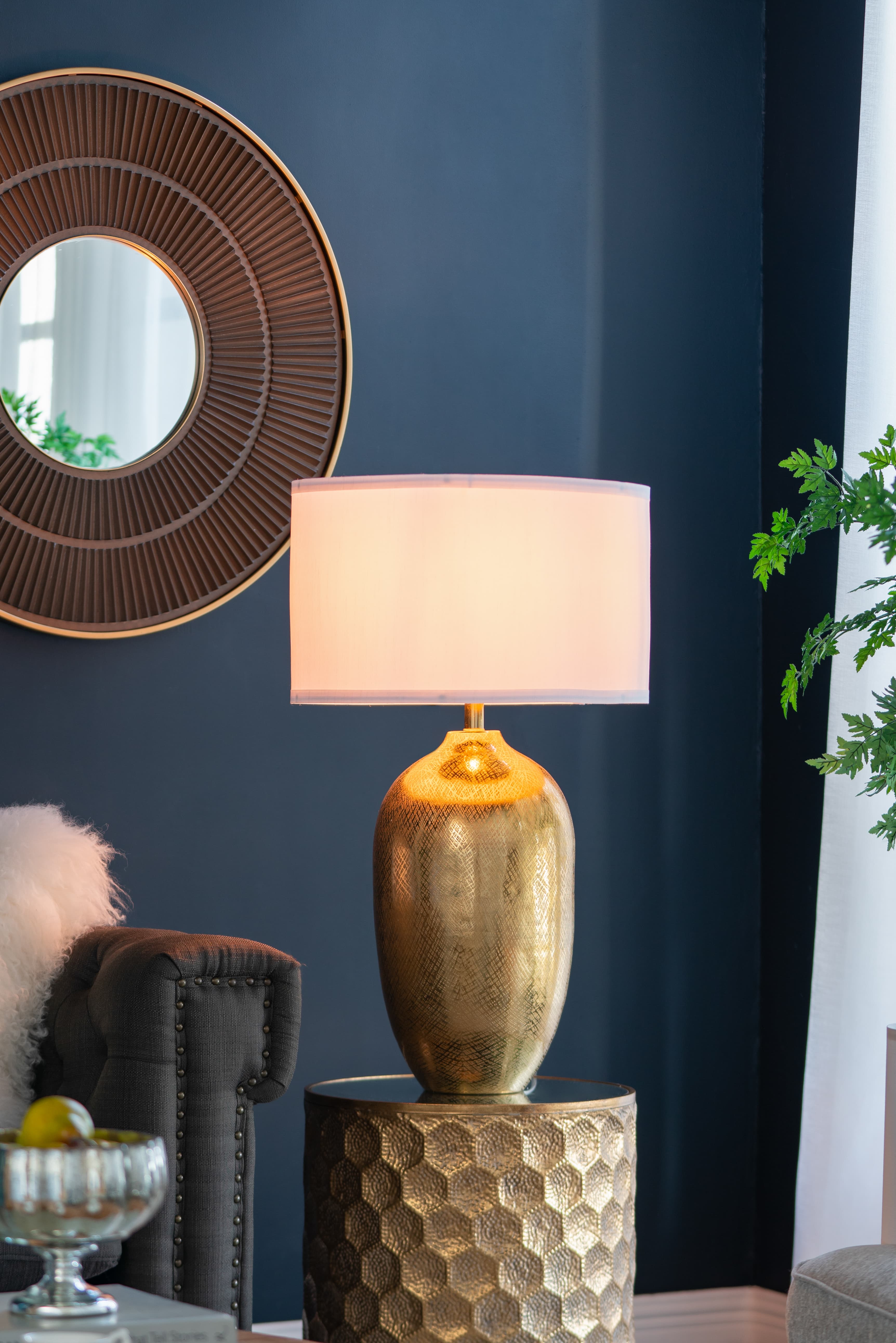 Alt View 8. Luckbyte - D18x31" Round Aluminum Gold Table Lamp White Fabric Shade Lamp Shade Assembly Required.