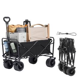 VEVOR - Collapsible Folding Wagon, 3 cu.ft Beach Wagon Cart with All-Terrain Wheels, Heavy Duty Folding Wagon Cart - Black