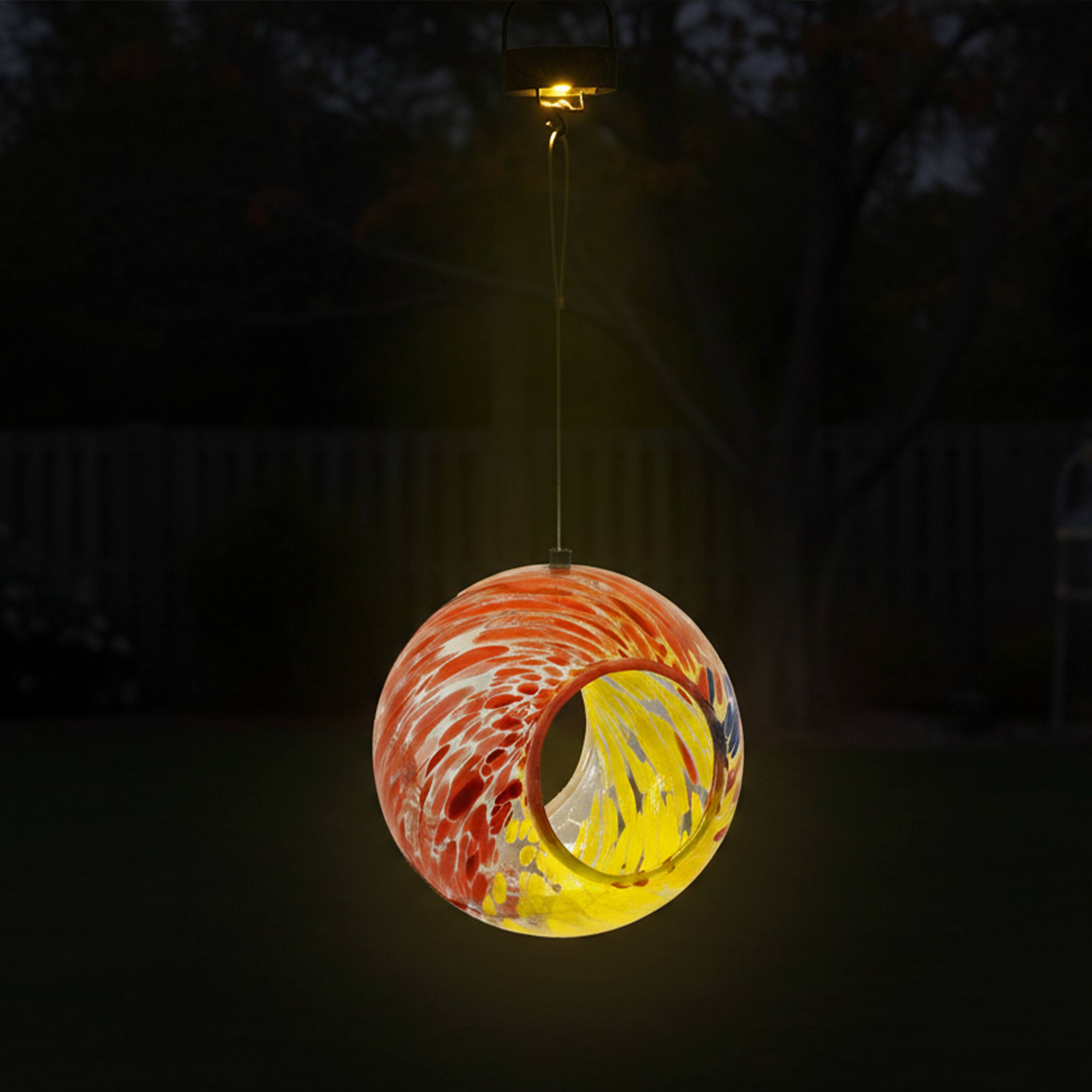 Alt View 2. Sunnydaze - Solar Glass Fly-Through Hanging Bird Feeder - 6" - Rainbow Swirl.