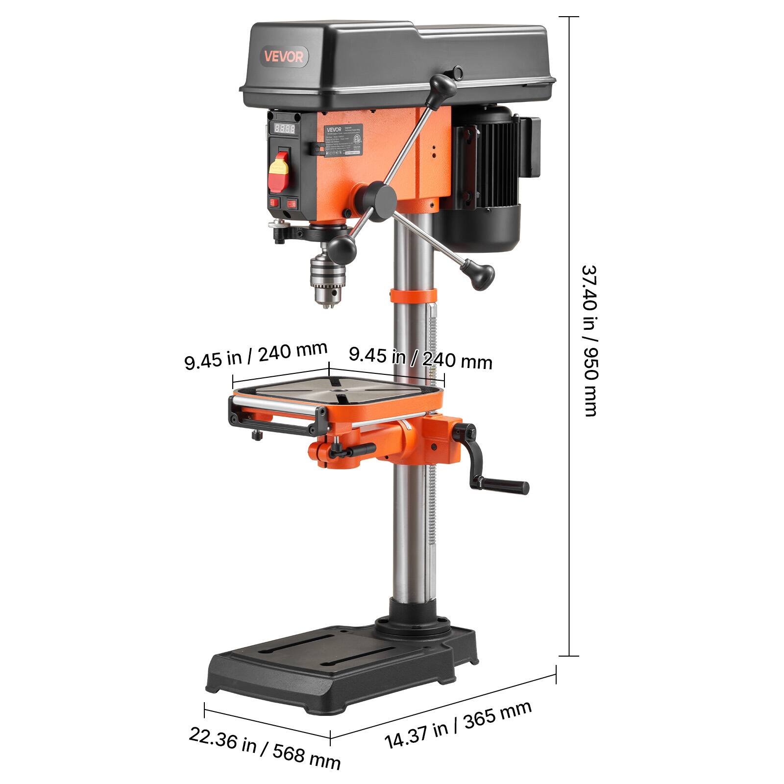 VEVOR  
8888  
NEVOR  
9.45 in / 240 mm  
37.40 in / 950 mm  
22.36 in / 568 mm  
14.37 in / 365 mm