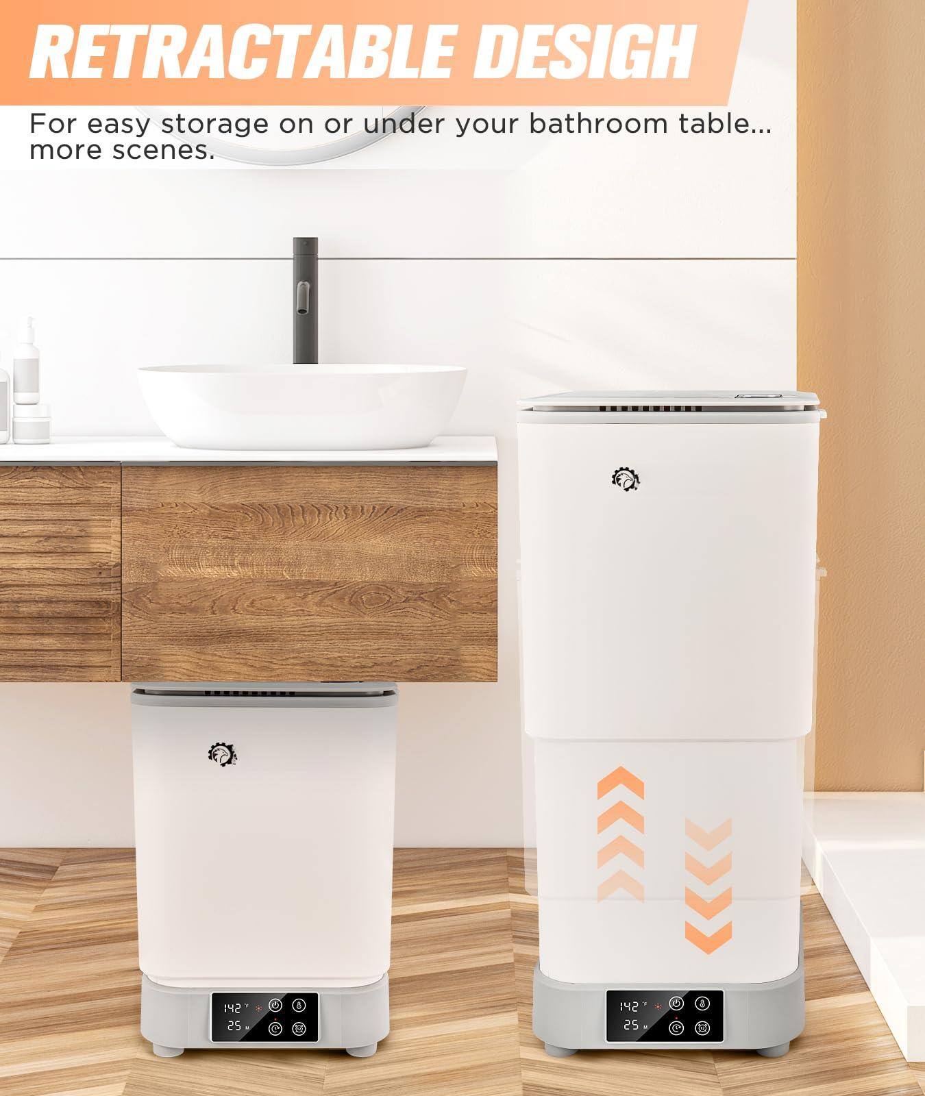 RETRACTABLE DESIGN  
For easy storage on or under your bathroom table... more scenes.