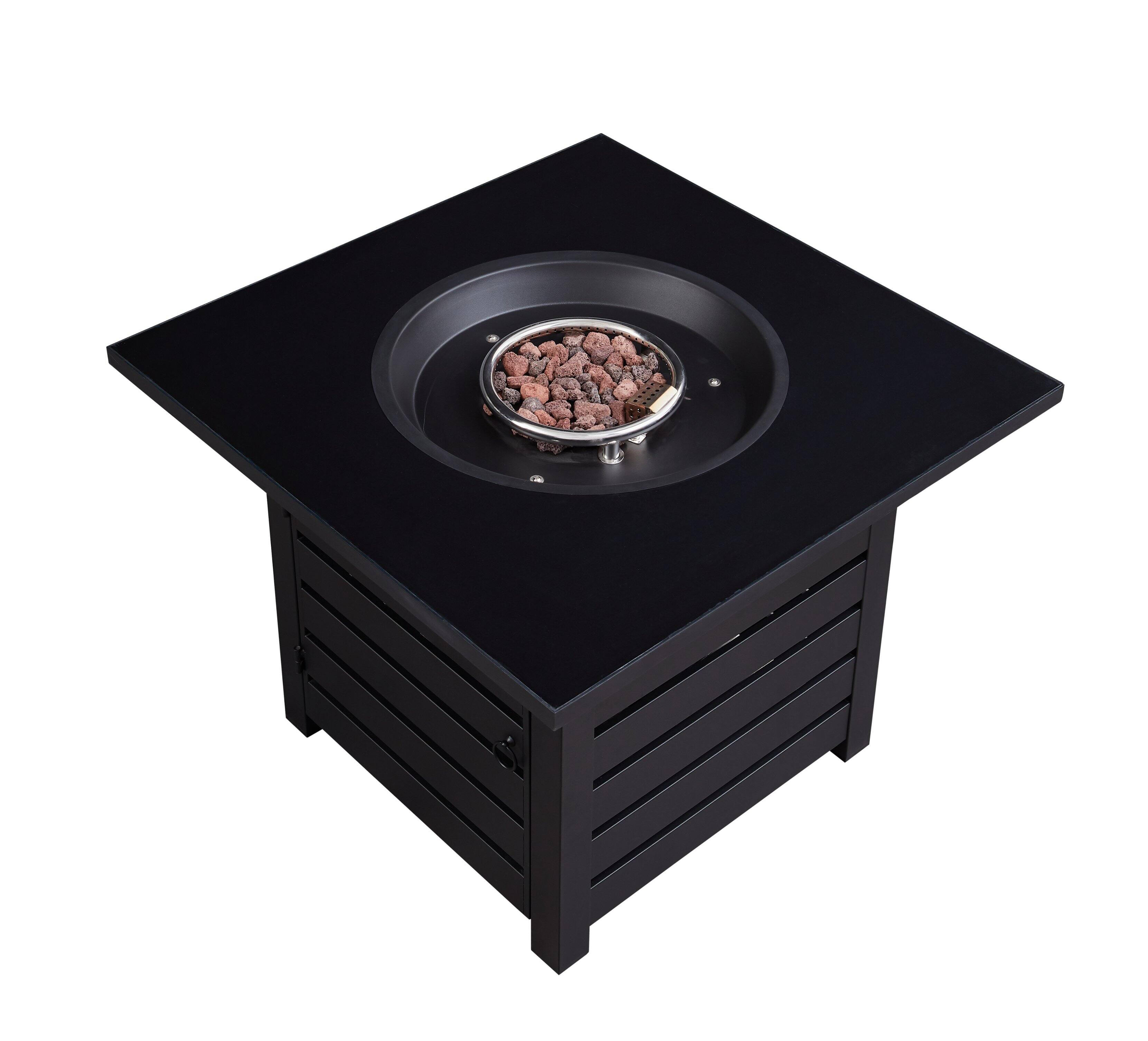 Front. Glintex - 32" Fire Pit Table Square Propane Gas Auto-Ignition Firepit 50000 BTU with Waterproof Cover - Black.