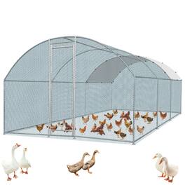 Winado - 20x10FT Large Metal Chicken Coop for Chicken Run, Walk-in Chicken Pen with Waterproof Cover for Garden Yard Outdoor - Silver