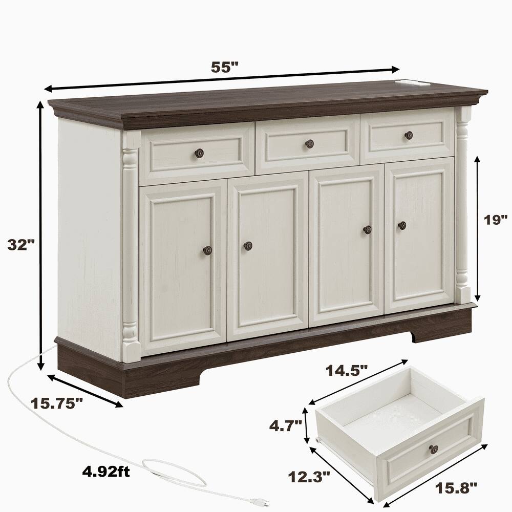 55" (width)  
32" (height)  
19" (depth)  
15.75" (base height)  
4.92ft (overall height)  
14.5" (drawer width)  
4.7" (drawer depth)  
12.3" (drawer height)  
15.8" (drawer width)