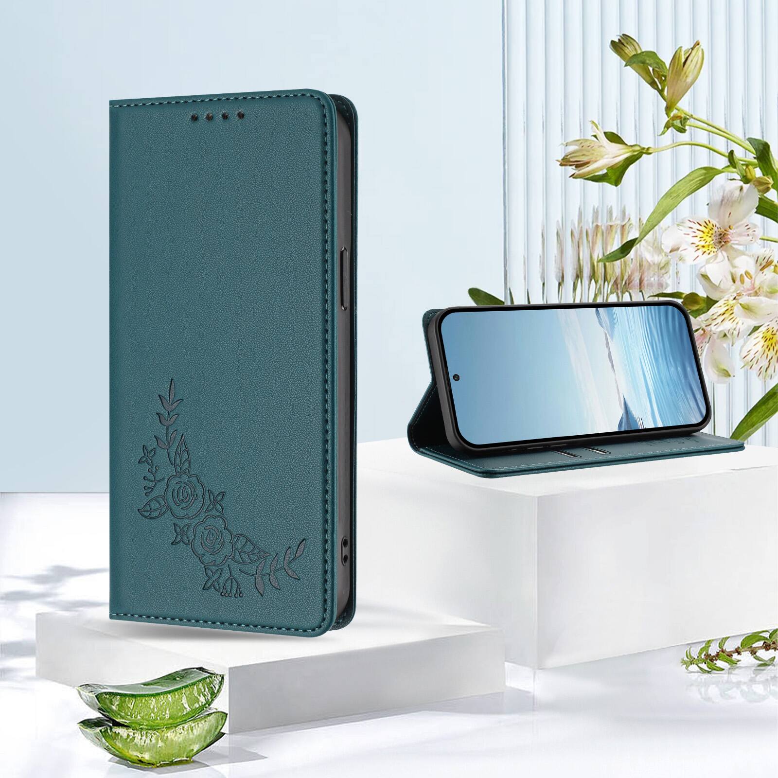 Alt View 5. Dteck - RFID Blocking Wallet Case for Samsung Galaxy A37 5G, Shockproof PU Leather Flip Kickstand Phone Cover with Card Slots - Darkgreen.