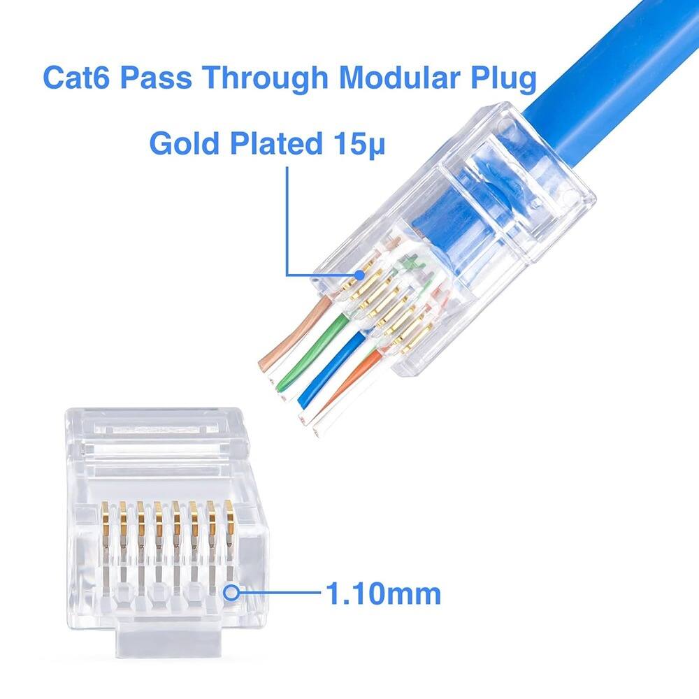 Cat6 Pass Through Modular Plug  
Gold Plated 15μ  
1.10mm
