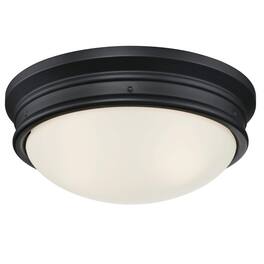 Amber Sporting Goods - Meadowbrook 13 inch Traditional Two-Light Flush Mount Outdoor Ceiling Light Fixture Matte Black Finish, Frosted Glass