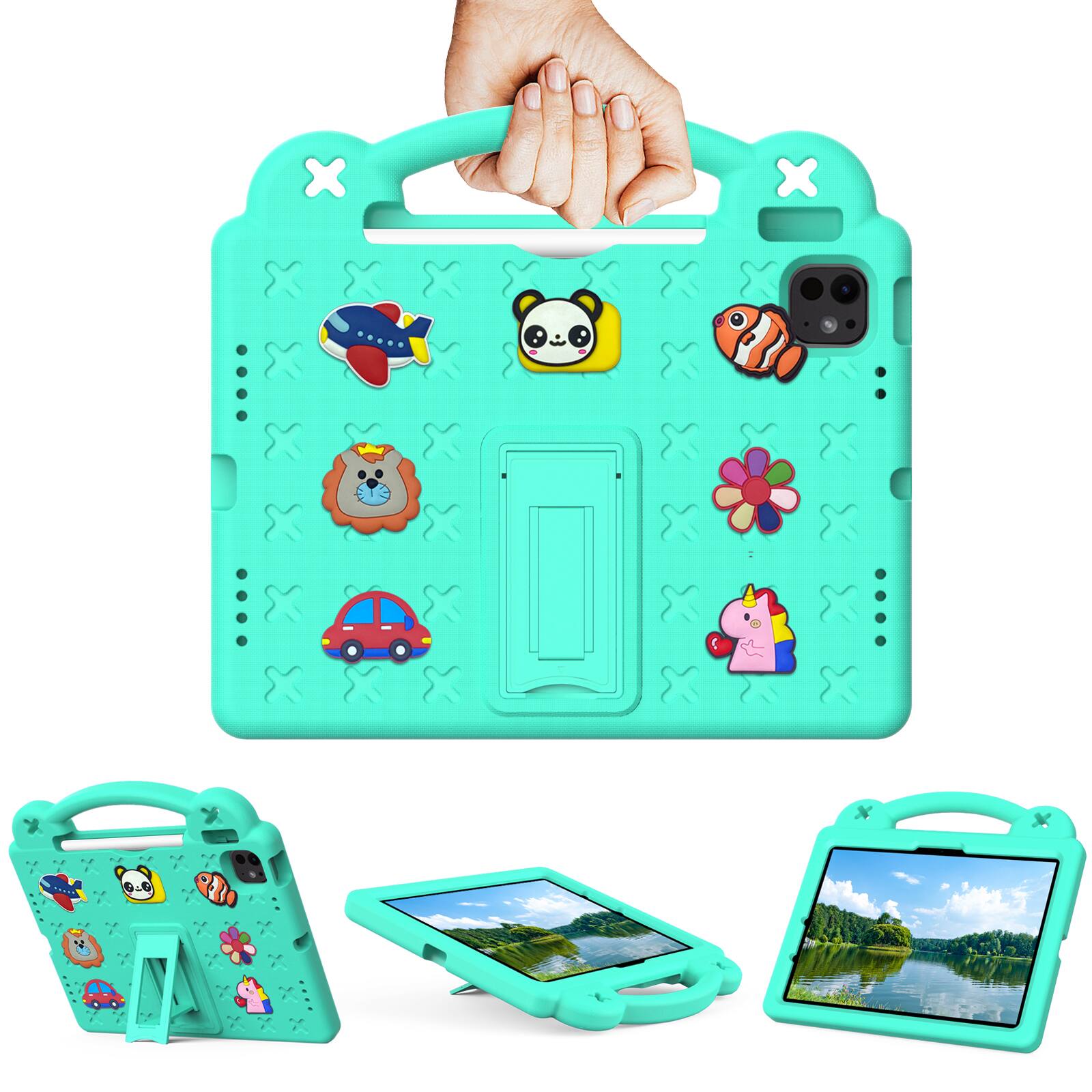 Angle. UUCOVER - Kids Case for iPad Air 11-inch M4 M3 M2 (2026/2025/2024),Shockproof EVA Case Handle Adjustable Stand Cover - Mint.