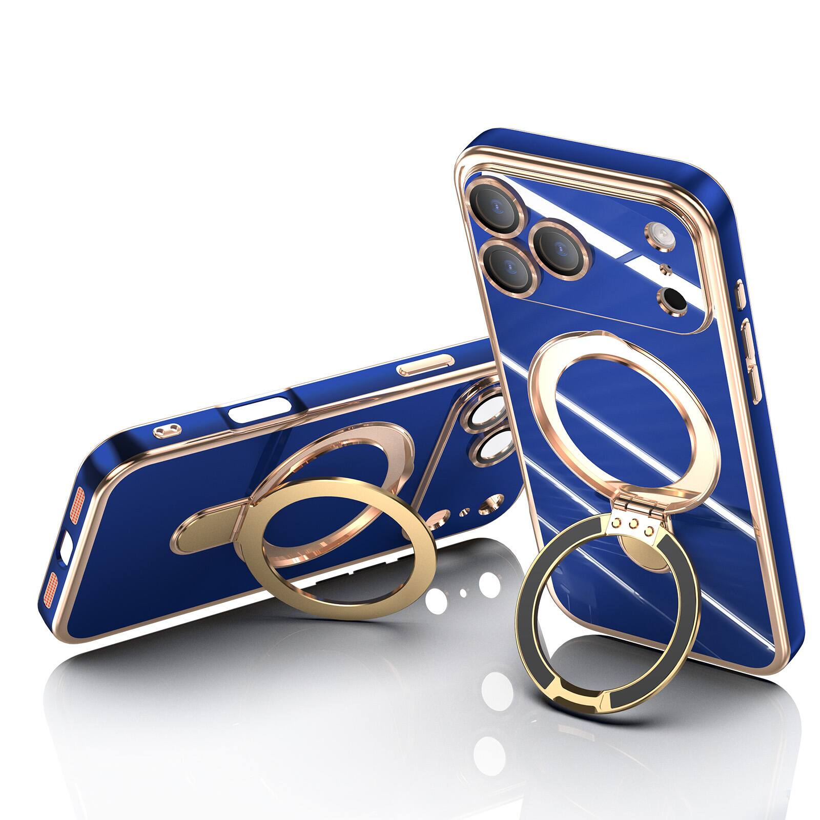 Alt View 2. Dteck - Mag Safe Case for Apple iPhone 17 Pro,Slim Shockproof TPU Case with Metal Stand Plated Bumper Bulit in Glass Lens Film - Blue.