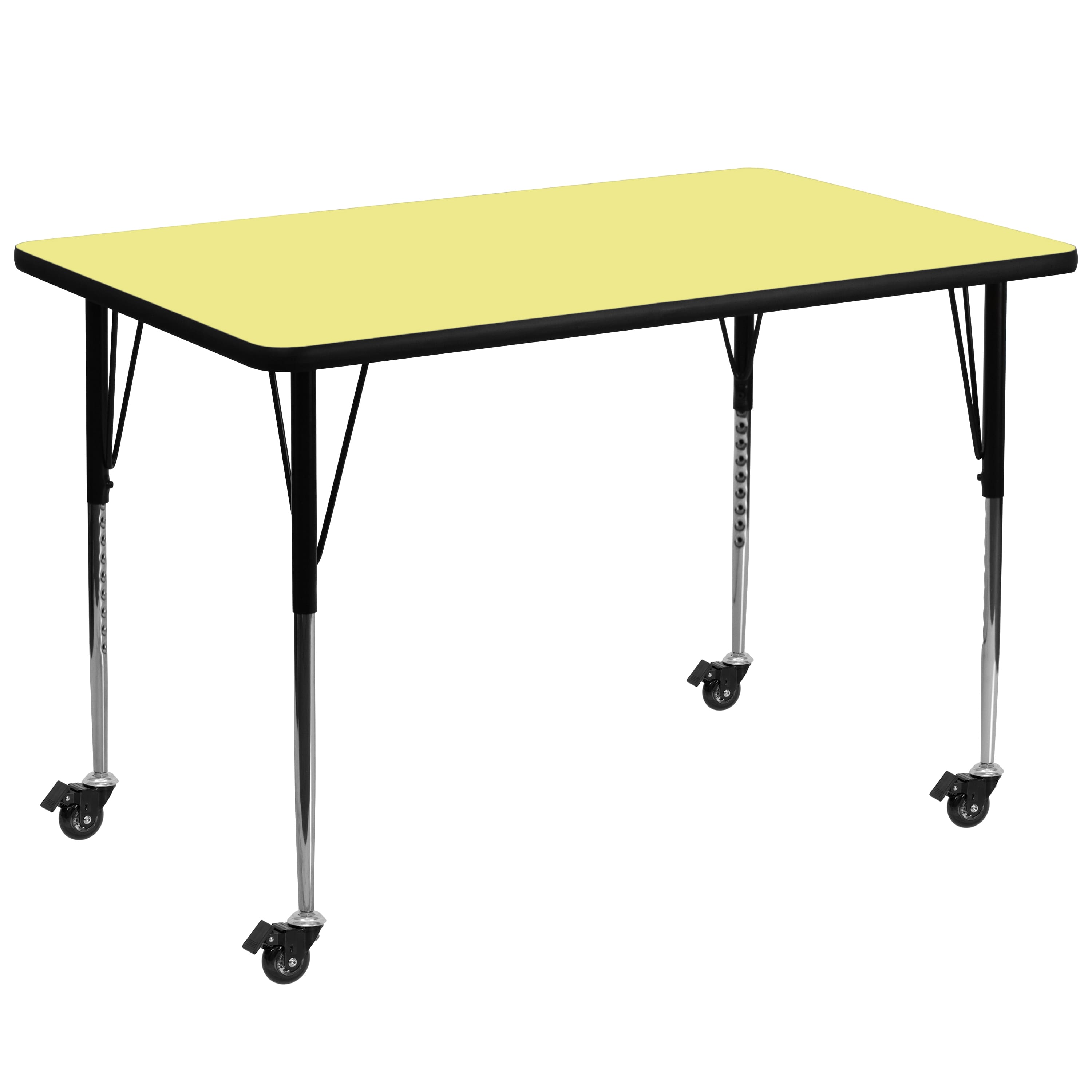 Emma + Oliver - Mobile 36x72 Rectangle Laminate Adjustable Activity Table - Yellow