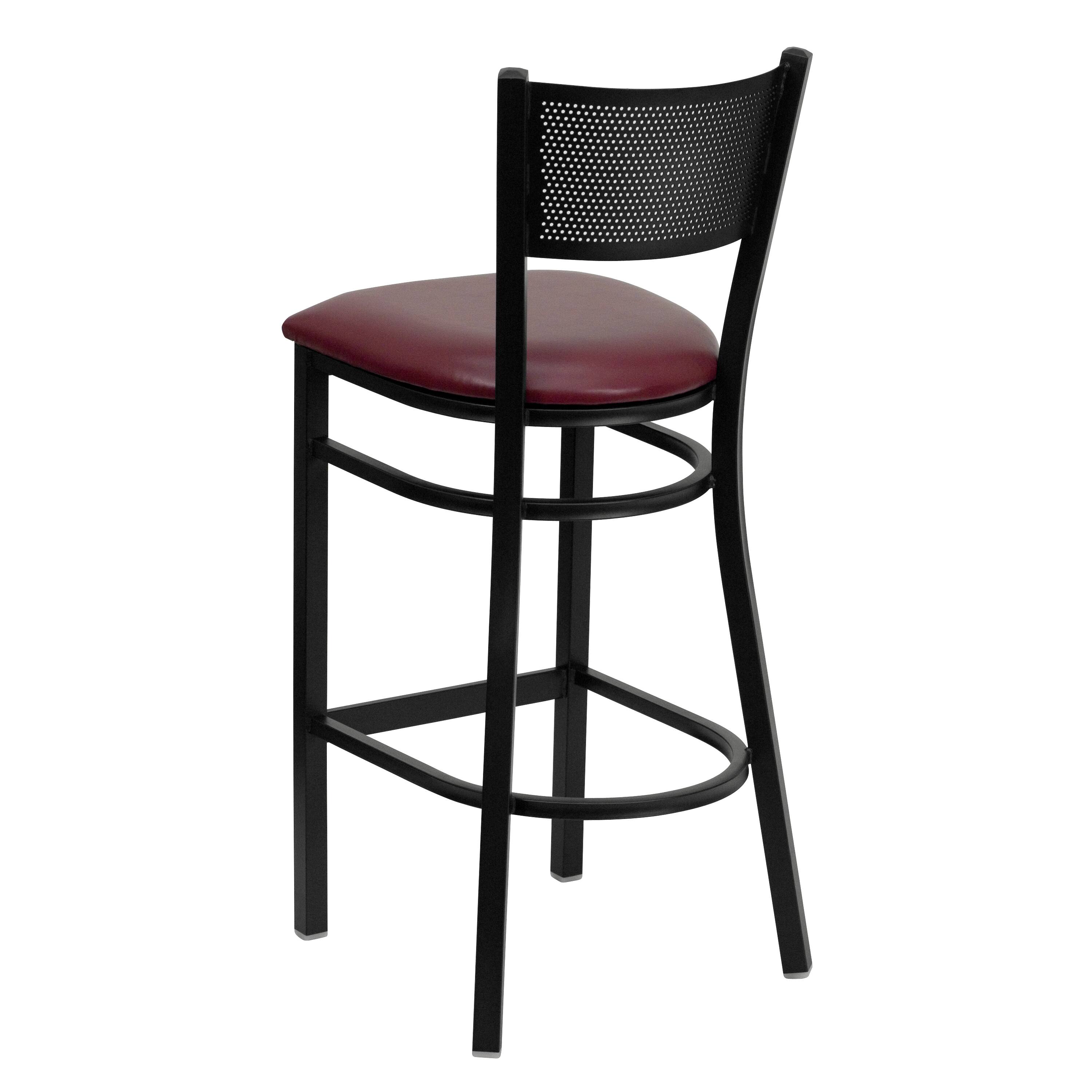 Alt View 3. Emma + Oliver - Grid Back Metal Restaurant Dining Barstool - Burgundy Vinyl Seat/Black Metal Frame.