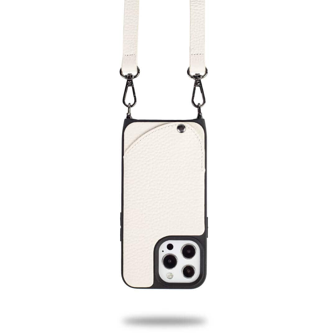 Front. Noémie - Wallet & Crossbody Strap Case for iPhone 13 Pro - White/Black.