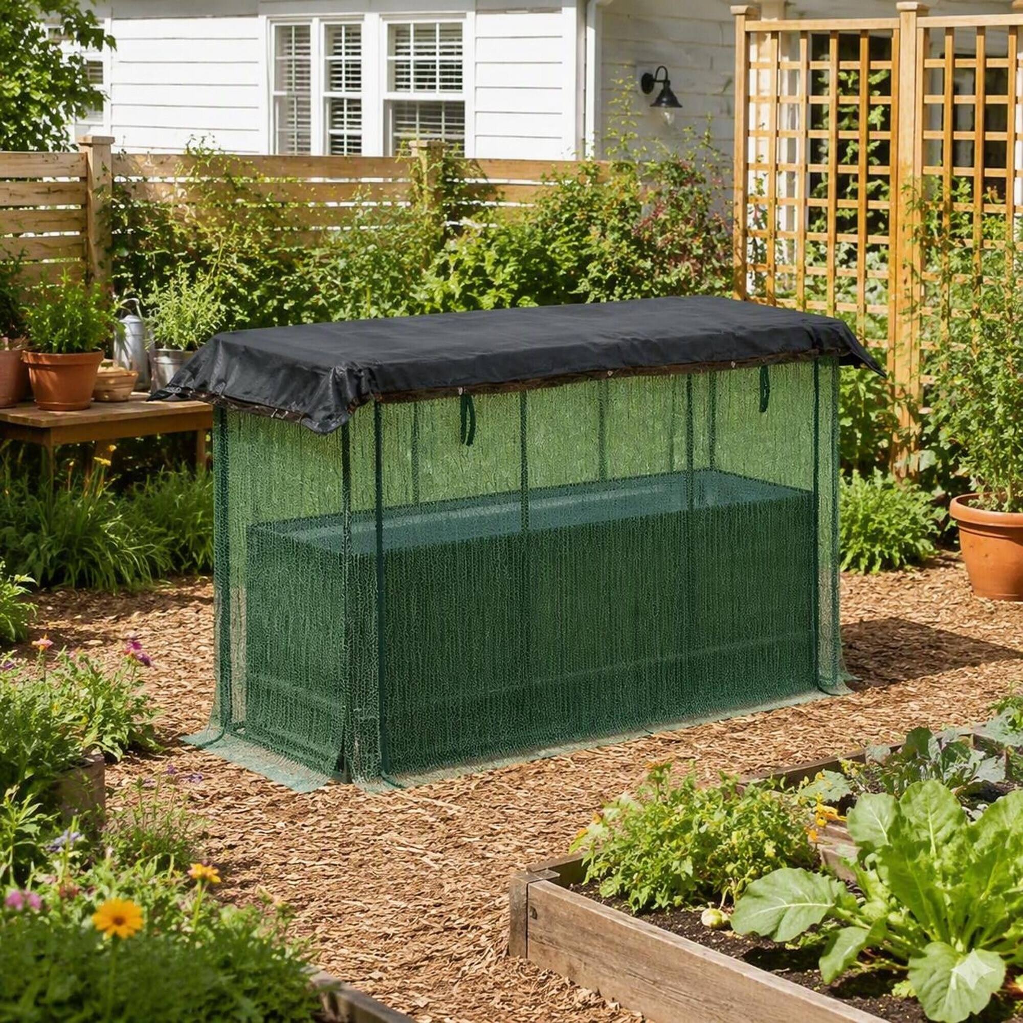 Alt View 1. RYHNUYNE - Galvanized Steel Raised Garden Bed with Crop Cage and Shade Cloth for Vegetables Flowers and Herbs - Dark Green.