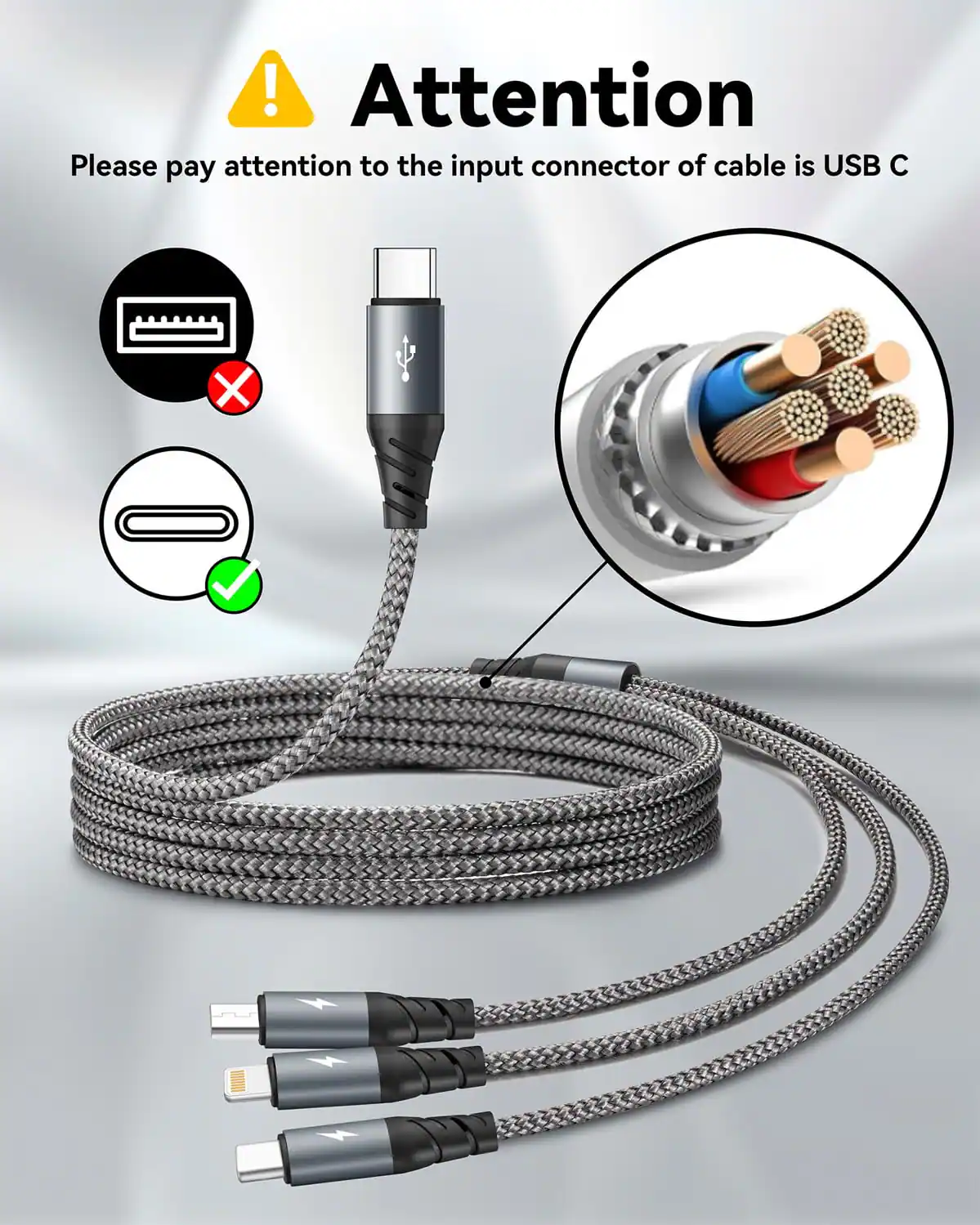 Attention  
Please pay attention to the input connector of cable is USB C