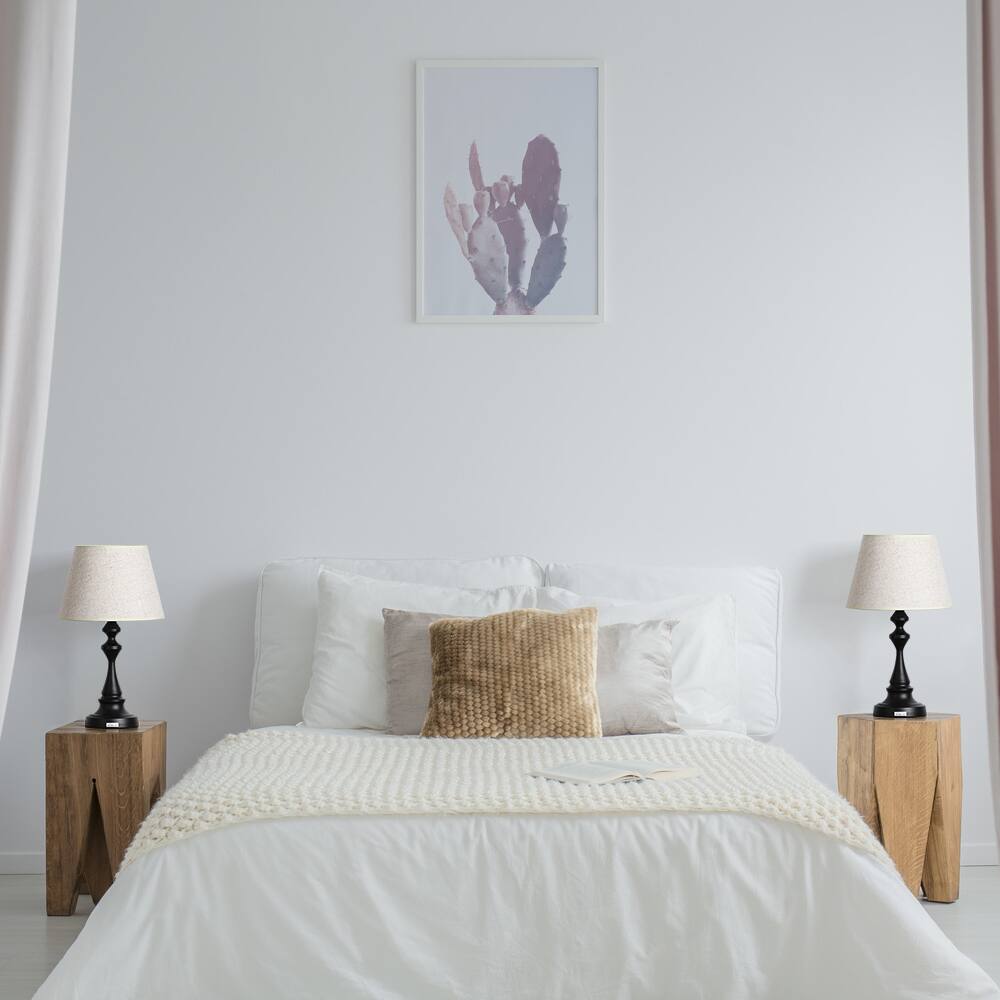 Alt View 2. Oumilen - Black Table Lamp with Beige Fabric Shade, E26 Socket & UL Plug.