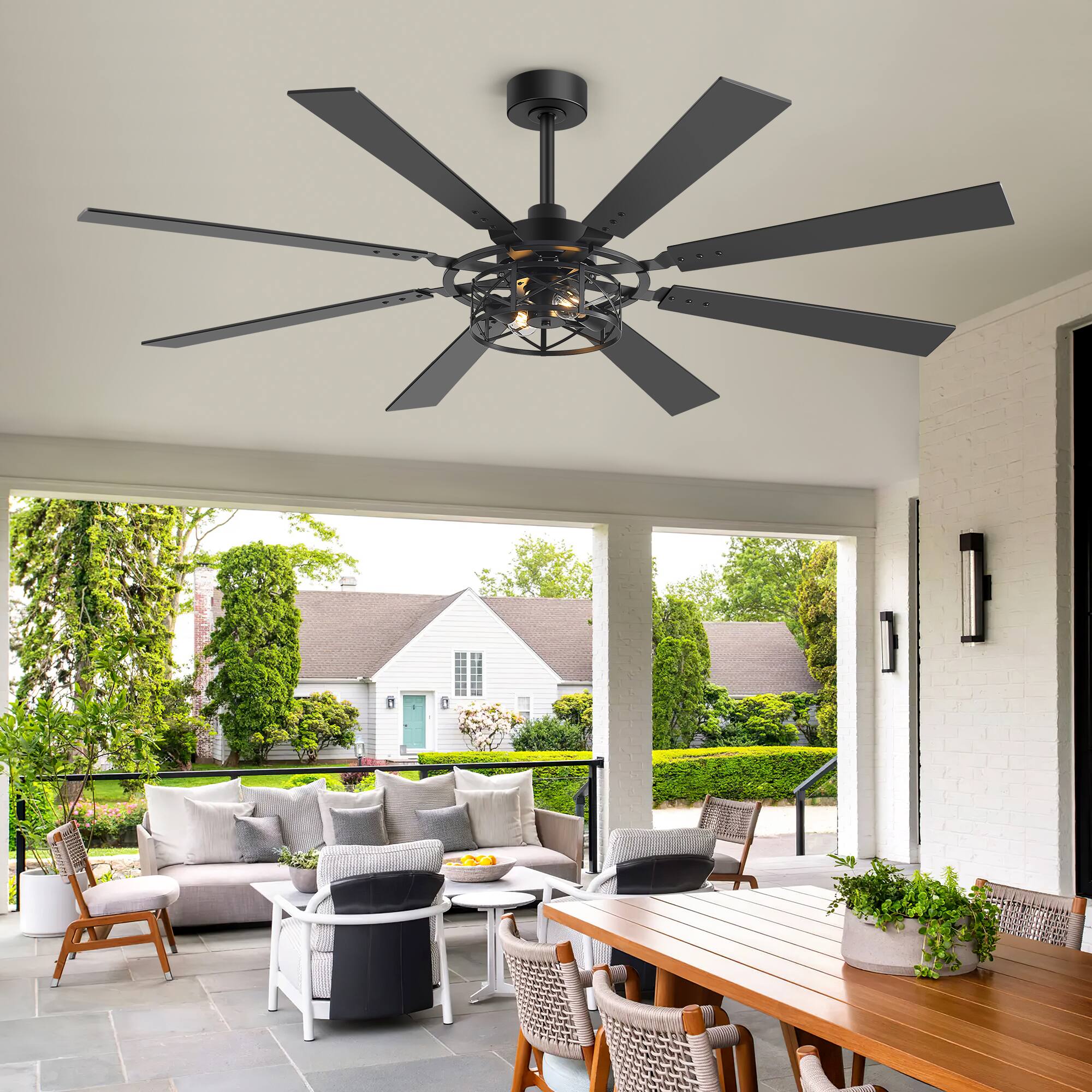 Alt View 4. Breezary - 65-Inch Traditional Ceiling Fan with Dual Bulb Light Kit, 8 Reversible Blades, DC Motor, 6 Speeds, Remote & Timer - Black and Walnut.