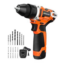 Unique Bargains - 12V Brushless Cordless Drill, LCD Smart Display, 29+1 Torque, 3/8" Metal Chuck, 2.0Ah Battery, Fast Charger, 18pcs Bits - Orange