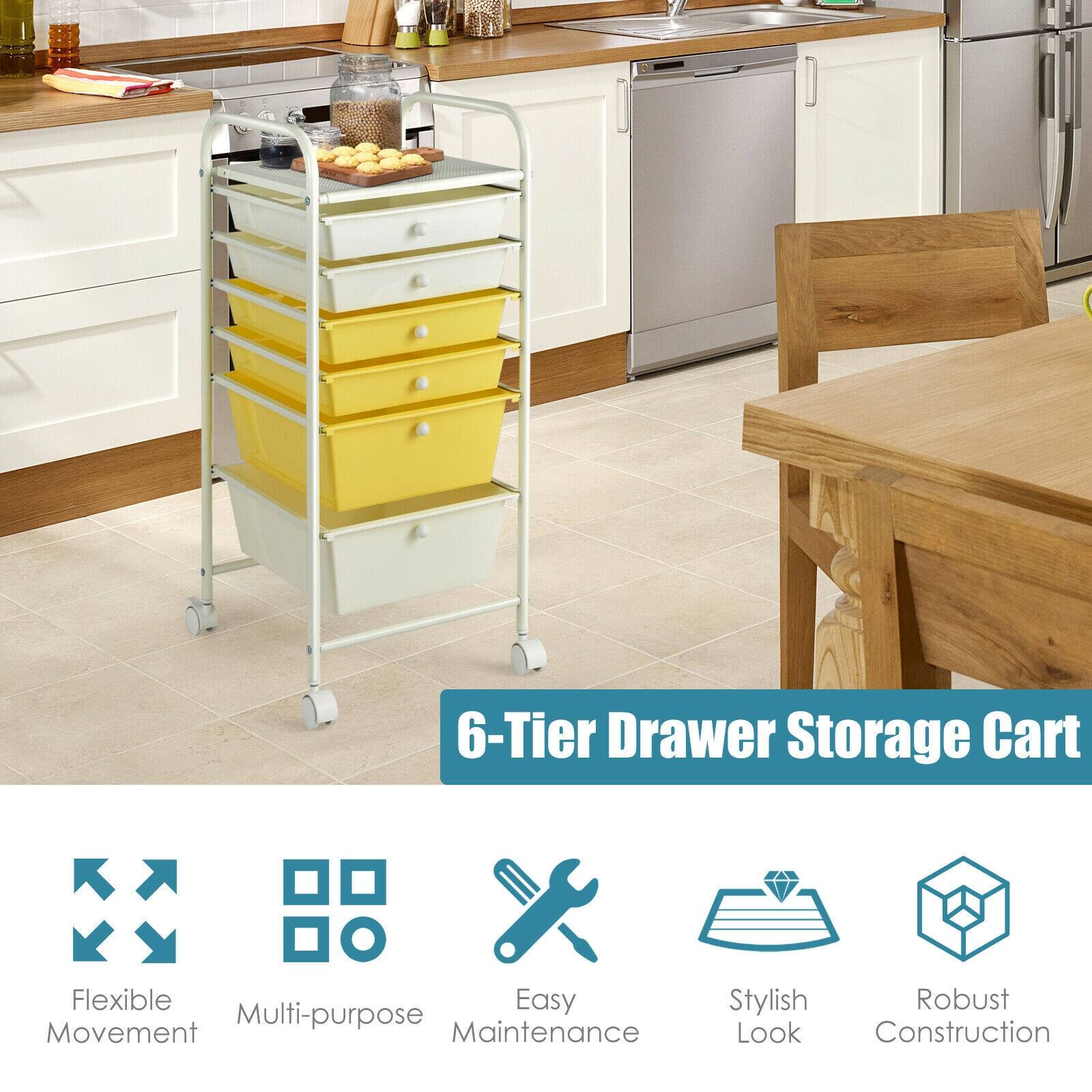 6-Tier Drawer Storage Cart, Flexible Movement, Easy Maintenance, Multi-purpose, Stylish Look, Robust Construction