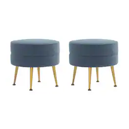 Manhattan Comfort - Bailey Mid-Century Modern Upholstered Accent Ottoman - Set of 2 - Blue